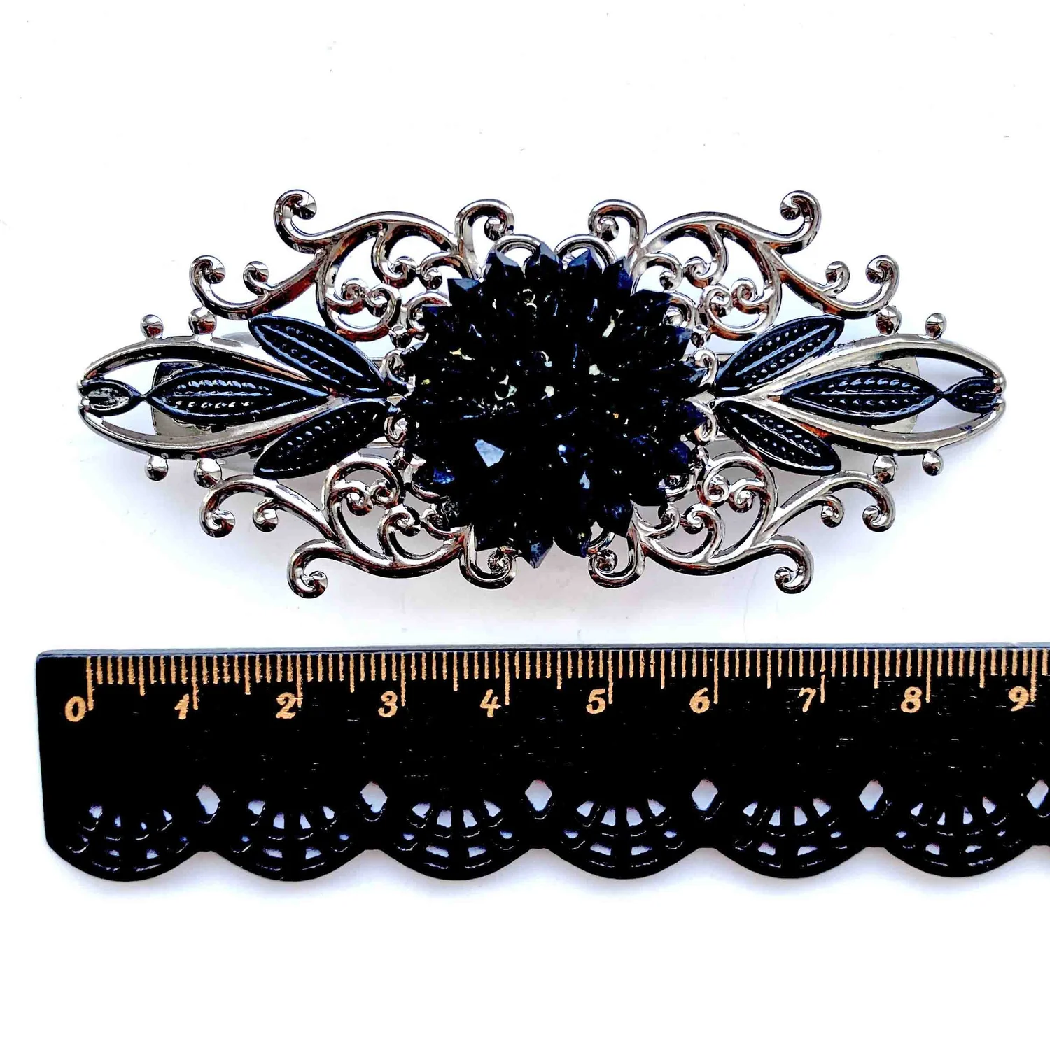 Vintage 1950s Era Hair Barrette Black Silver Made In France Retro Goth Pinup BRIGITTE BARDOT #Hair Tutorial! 1960s Updo? One of my  main image 4
