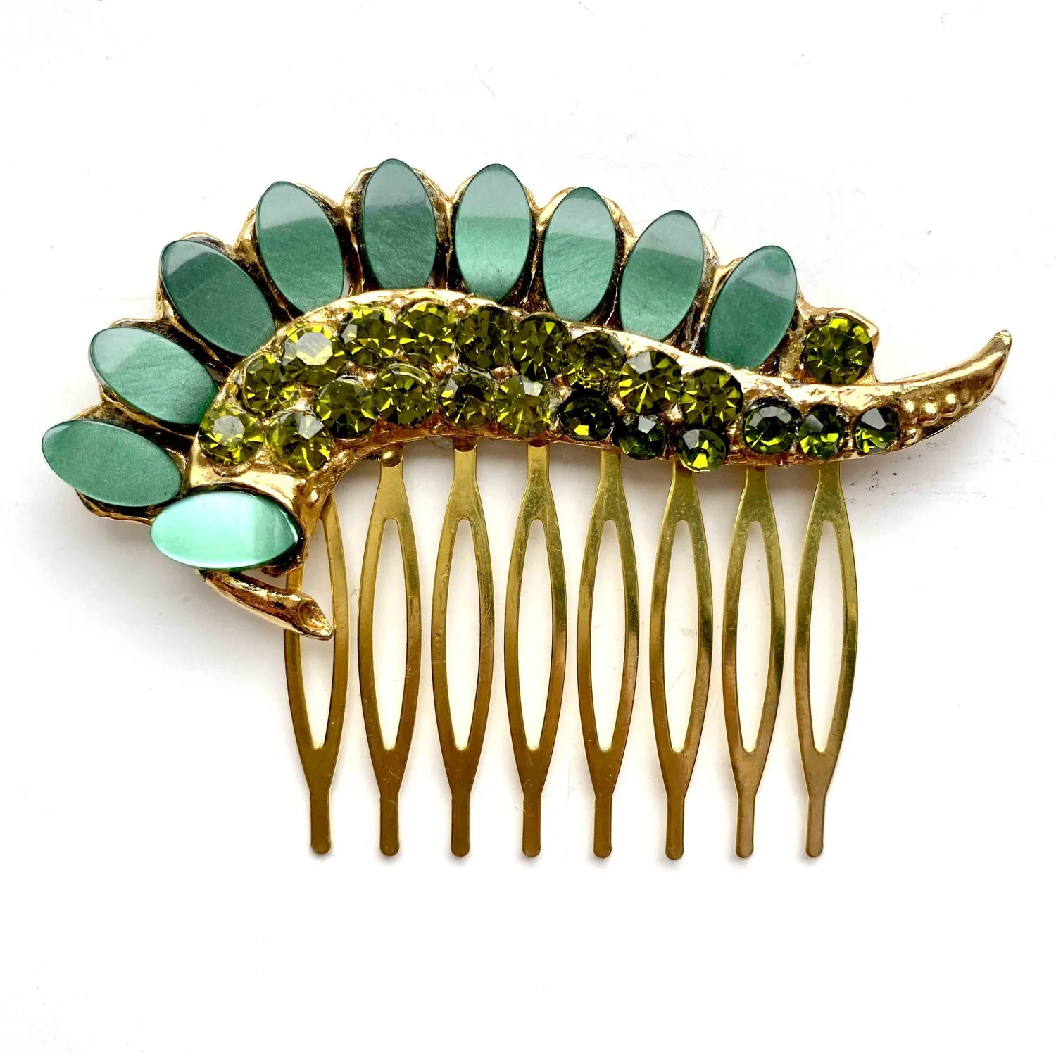 Vintage 1950s Olive Green Rhinestone Hair Comb — Vintage  display picture 1