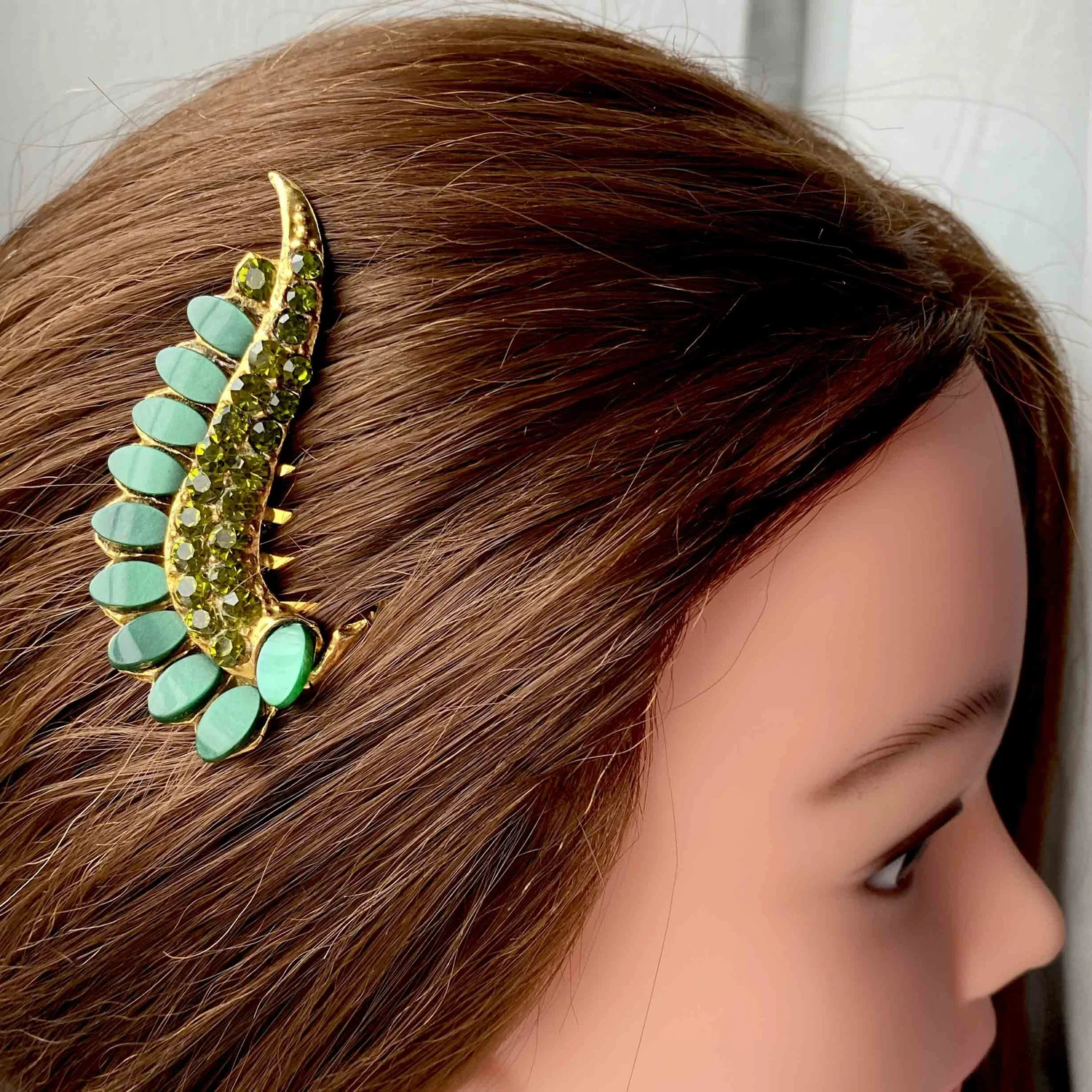 Antique Green Rhinestone Bakelite Hair Comb Bakelite Hair Clip - Etsy main image 3