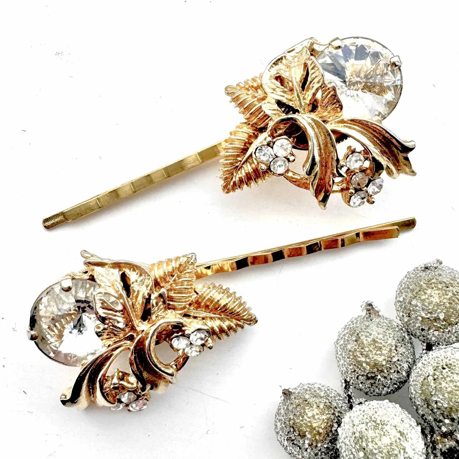 Vintage 50\'s decorate hair picks 1950s Vintage Yellow Rhinestone Flower Hair Pins - vintage  main image 3
