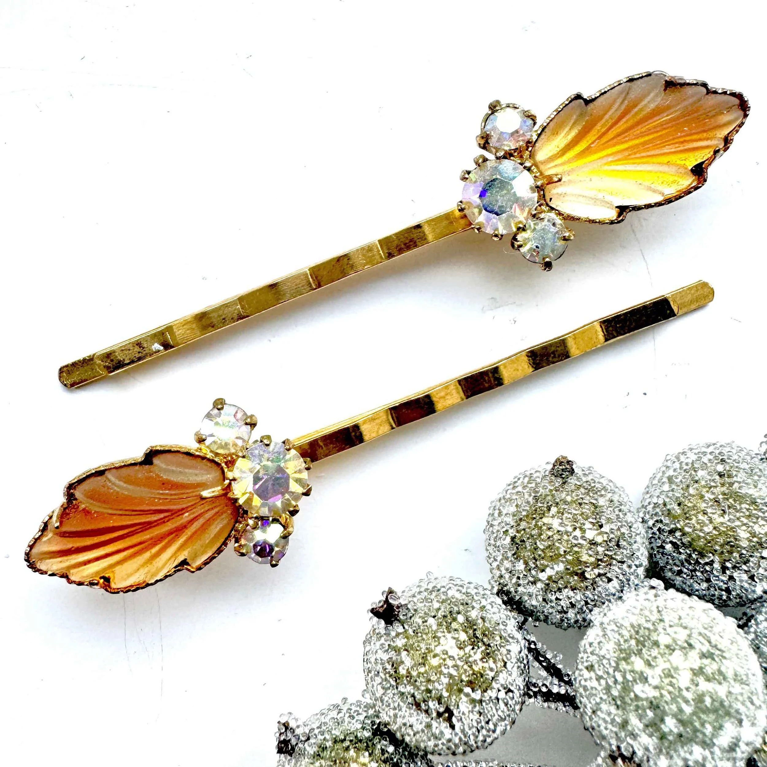 vintage amber leaf hair pins for wedding