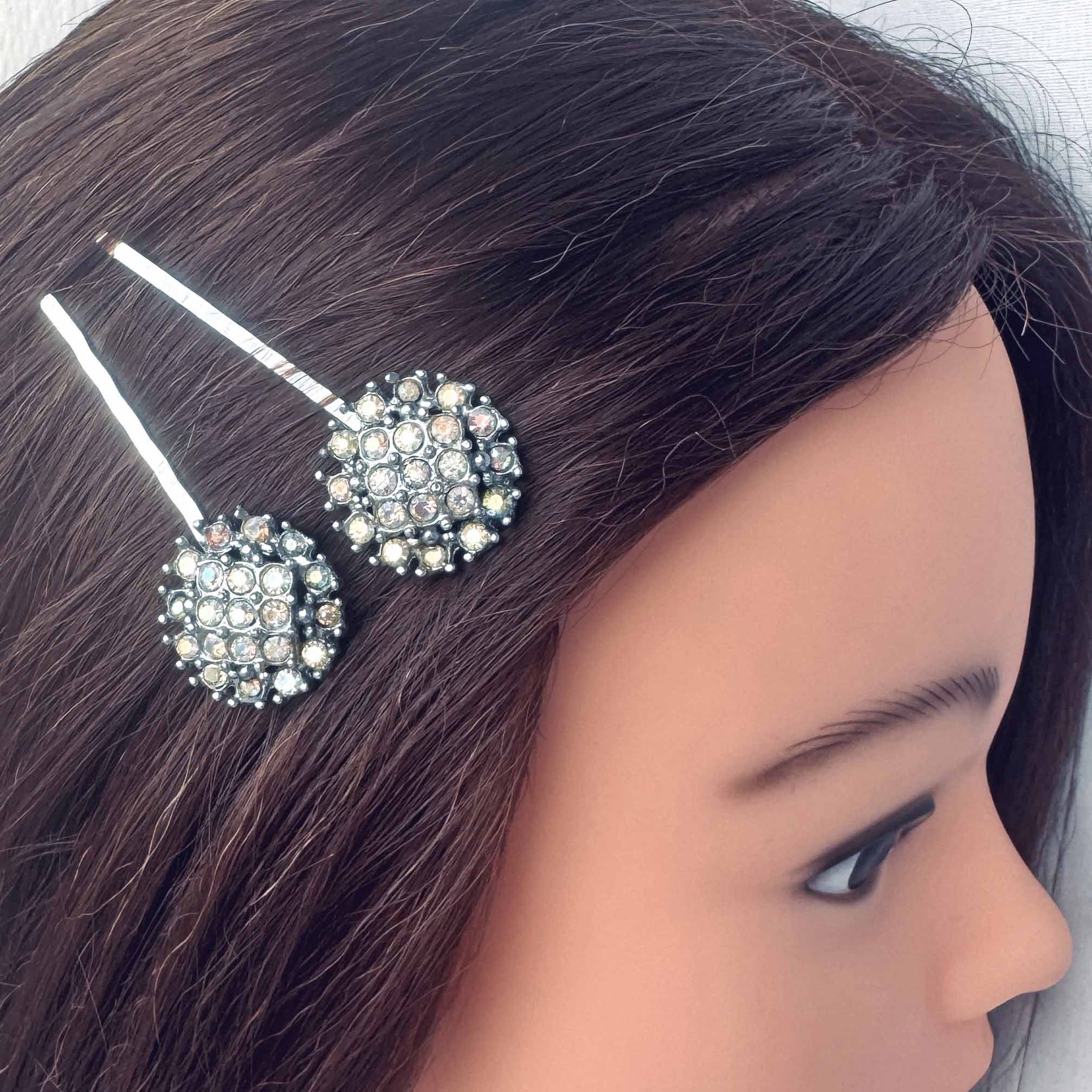 1950s Vintage Aurora Rhinestone Jewelled Hair Clips