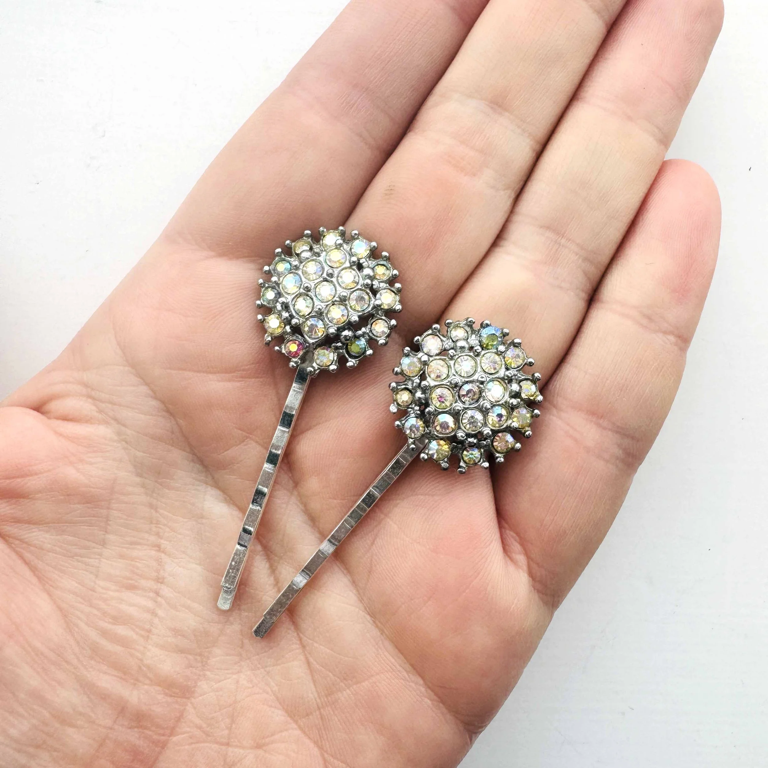 1950s Vintage Aurora Rhinestone Jewelled Hair Slides
