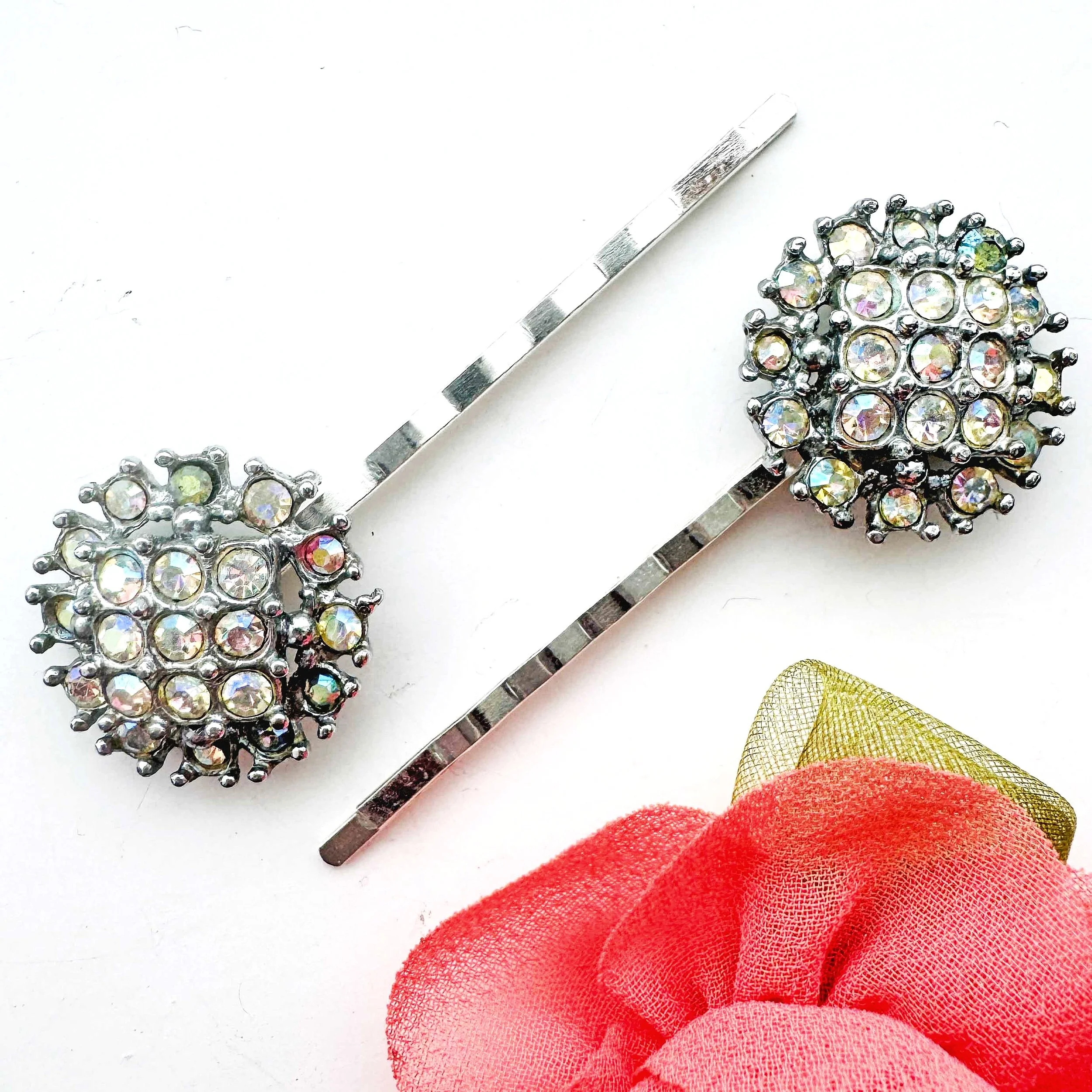 1950s Vintage Aurora Rhinestone Jewelled Hair Pins