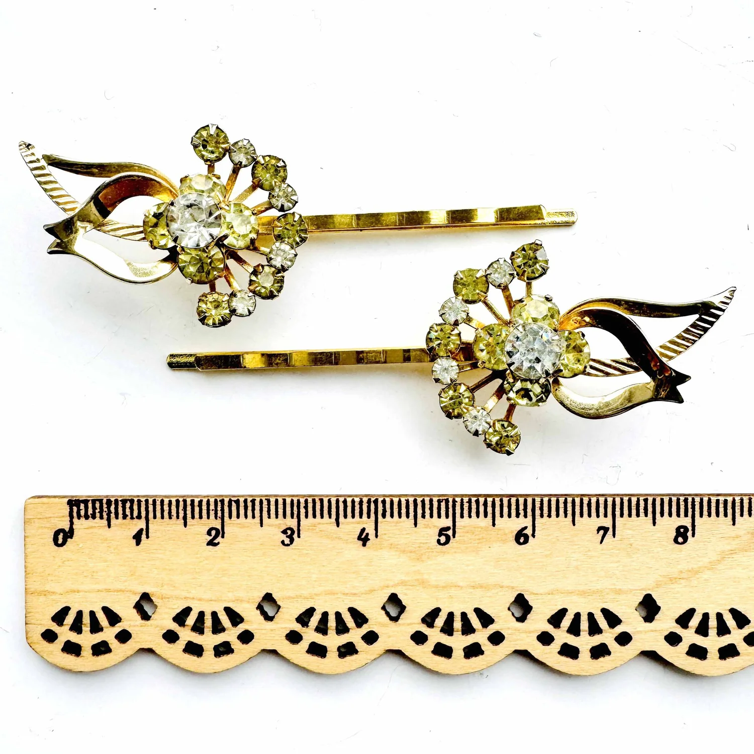 1950s Vintage Yellow Rhinestone Flower Hair Pins - vintage 