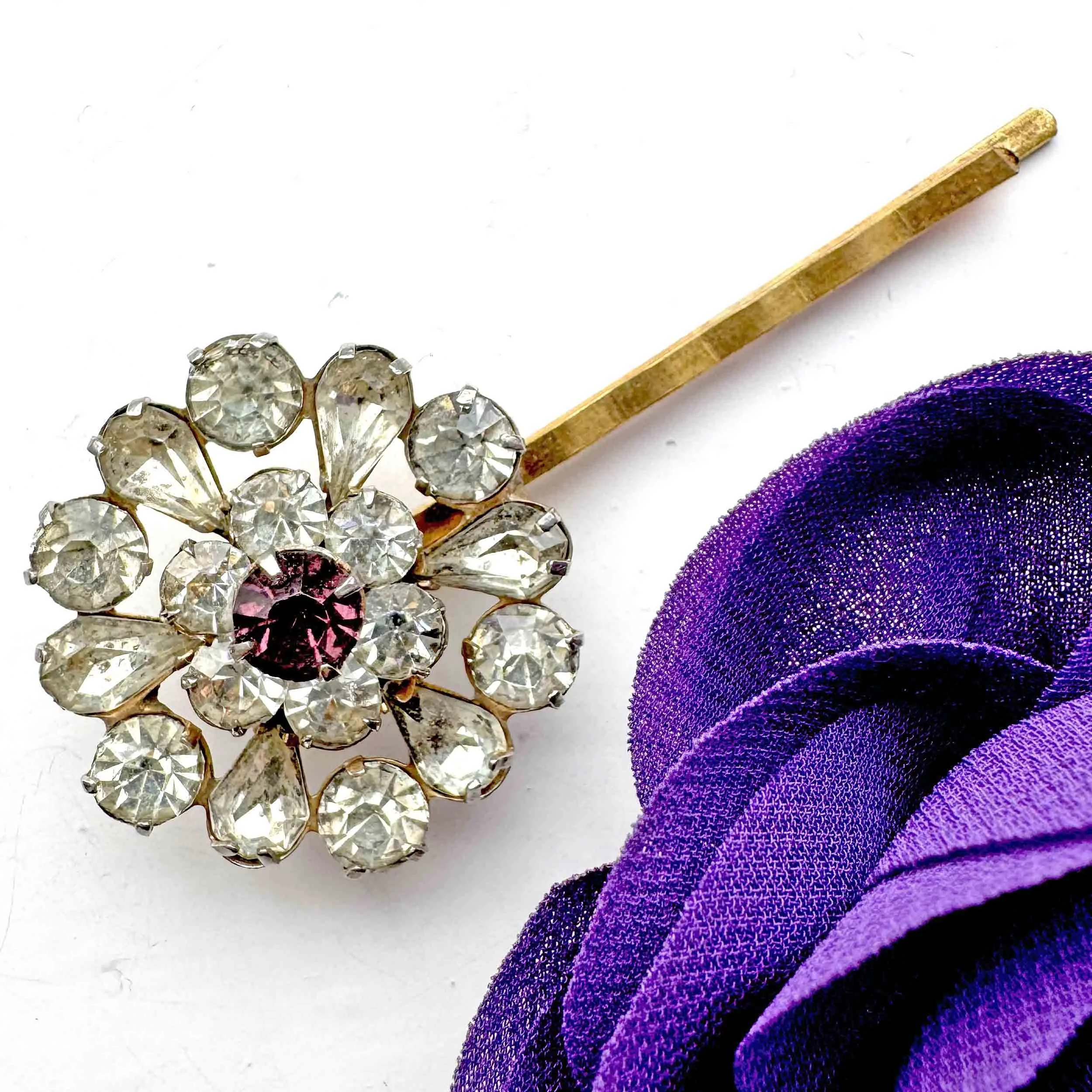 Single Vintage Purple Rhinestone Flower Hair Pin VA945