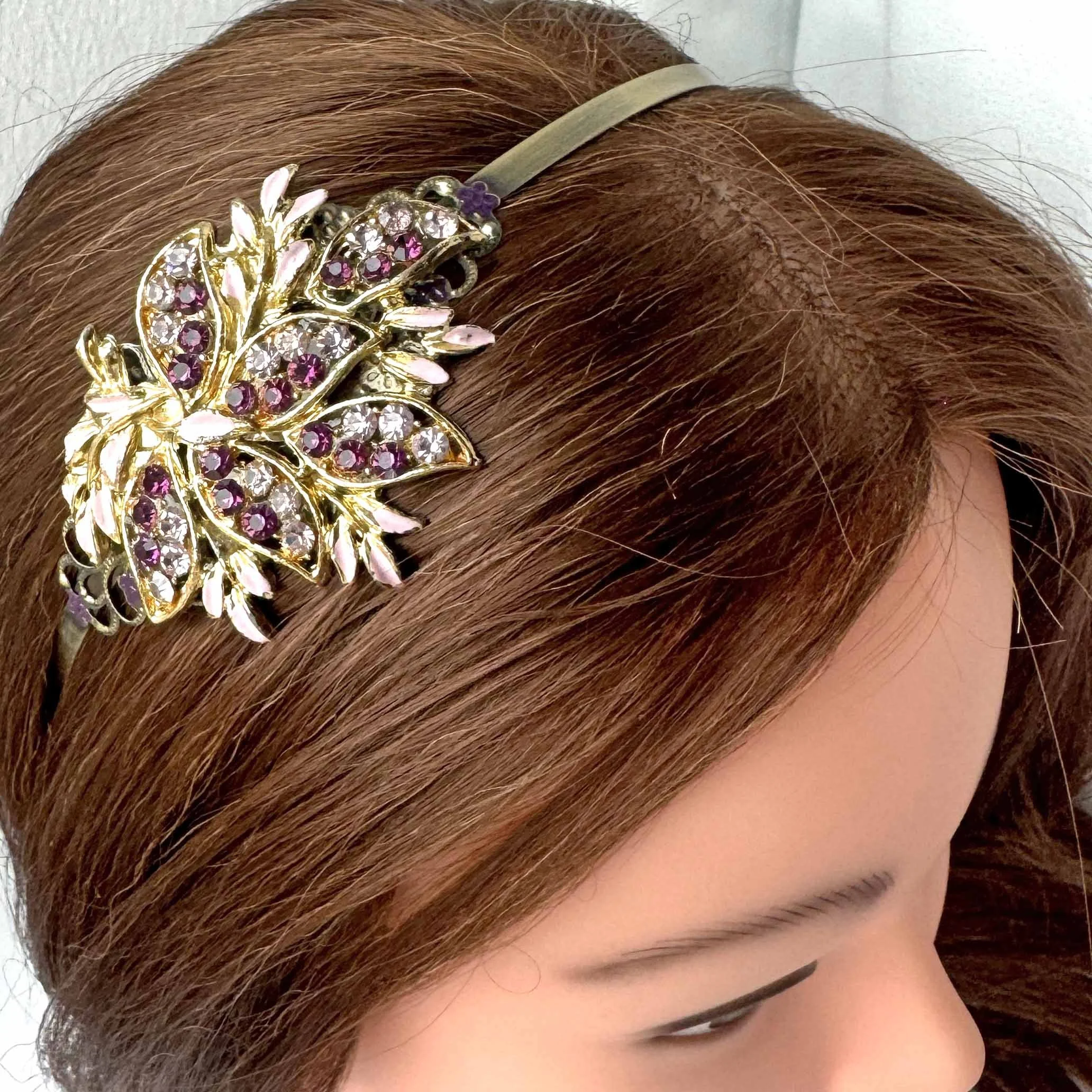 1950s Vintage Purple Rhinestone Jewelled Hair Band - vintage hair accessories