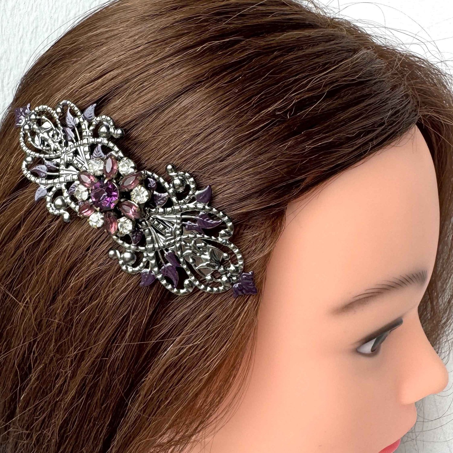 Yheakne Purple Crystal Diamante Hair Barrette Wedding Hair Accessories for Women Girls (Style A