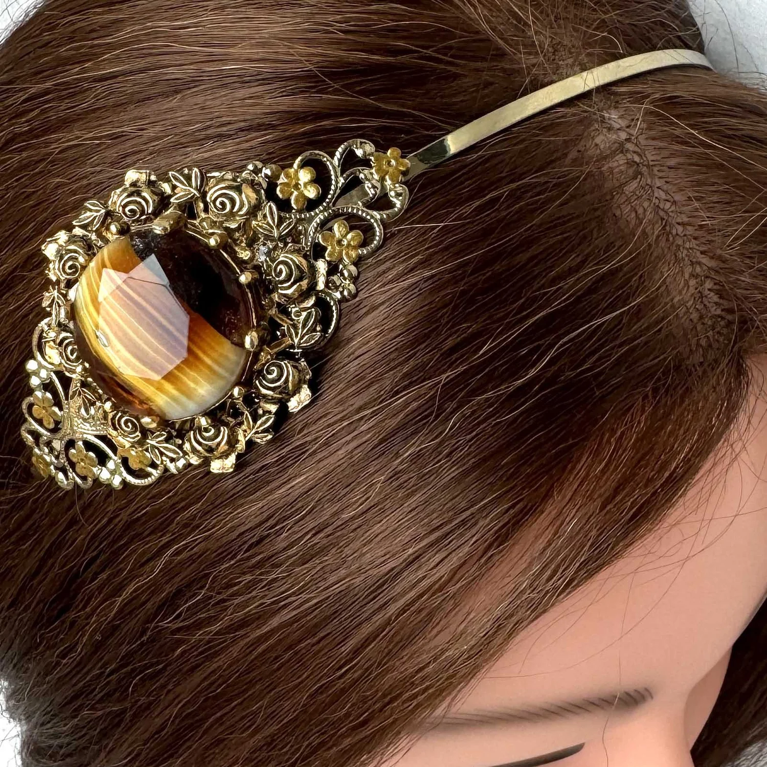 Vintage Bronze Beaded 1950s Fascinator Hat 1950s/1960s Gold Sequin Soutache Birdcage Veil Fascinator  main image 3