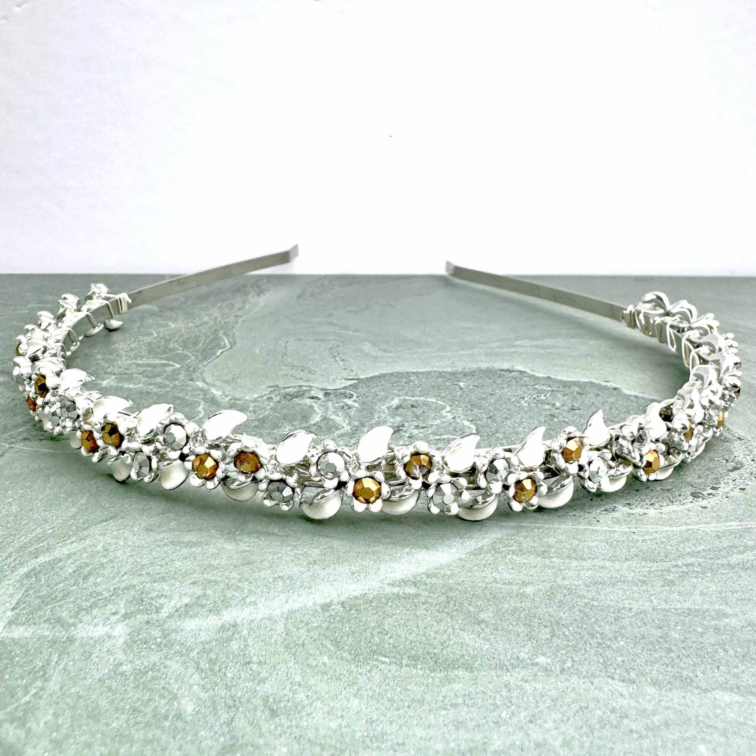 vintage 1950s silver gold white bridal wedding head band