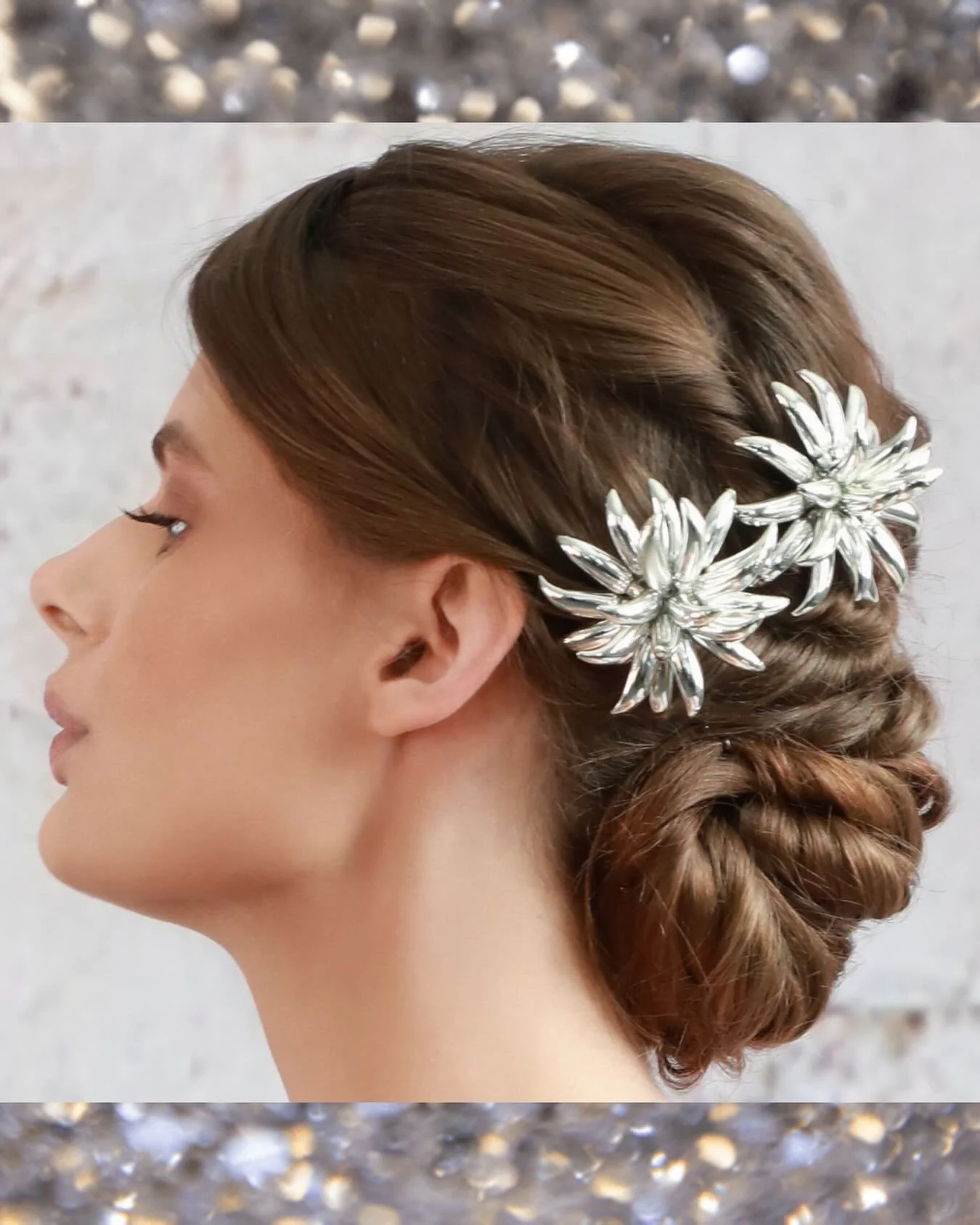 Vintage Hair Accessories perfectly styled for Christmas Party Hair Ideas!
Gorgeous styling and photography of my statement silver vintage hair pins. This stunning pair (as with all my pieces) are handmade from repurposed vintage jewellery and they ar