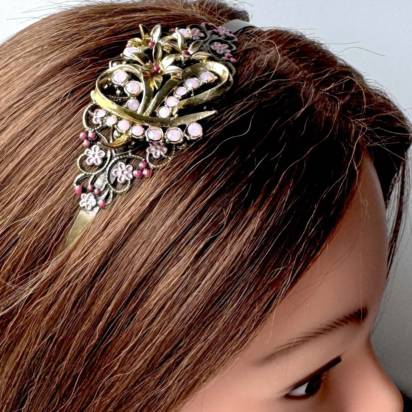 vintage 1950s pink rhinestone jewelled bridal wedding head piece