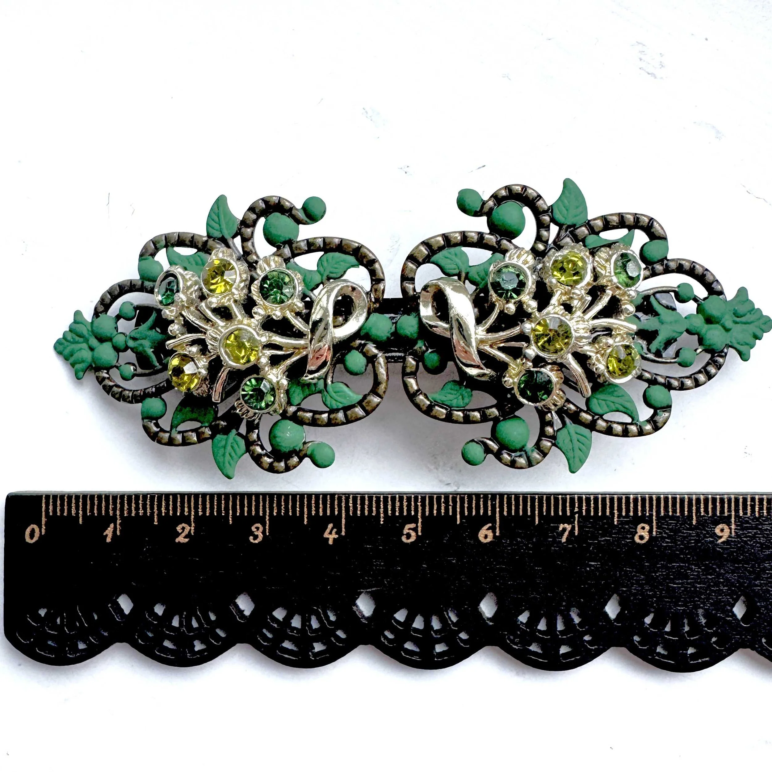 green vintage hair barrette, vintage hair accessories