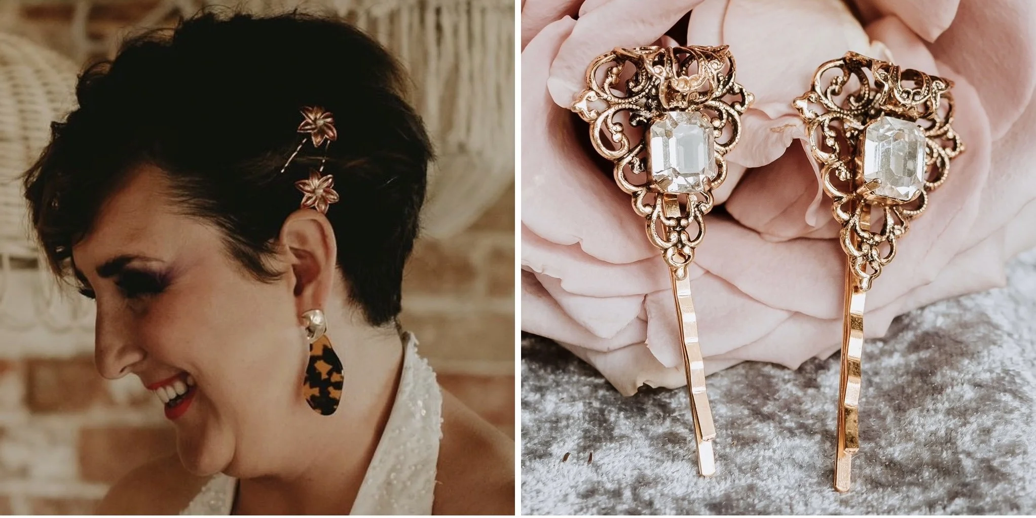 vintage hair pins: bridal hair accessories for short hair