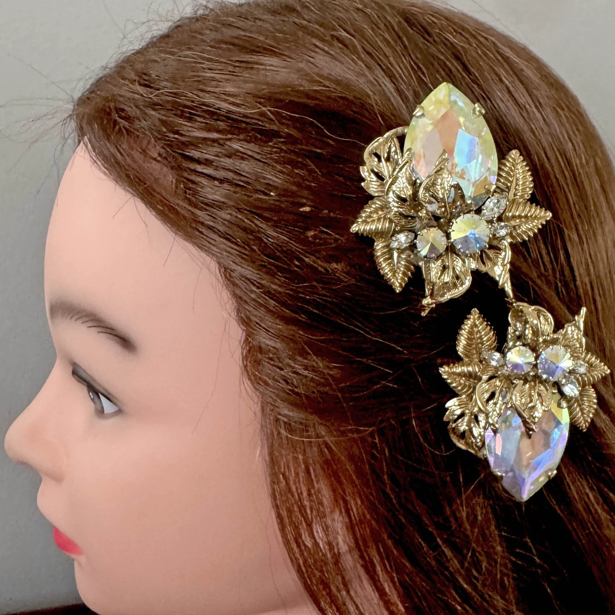 1950s vintage aurora rhinestone hair combs, antique hair accessories