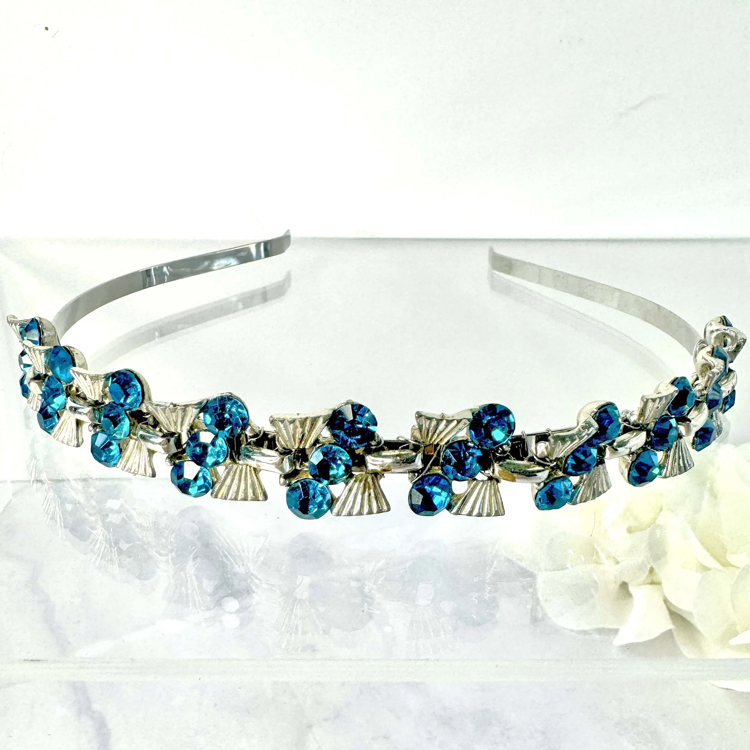 Vintage Teal Diamante Rhinestone Geometric Tiara VA380