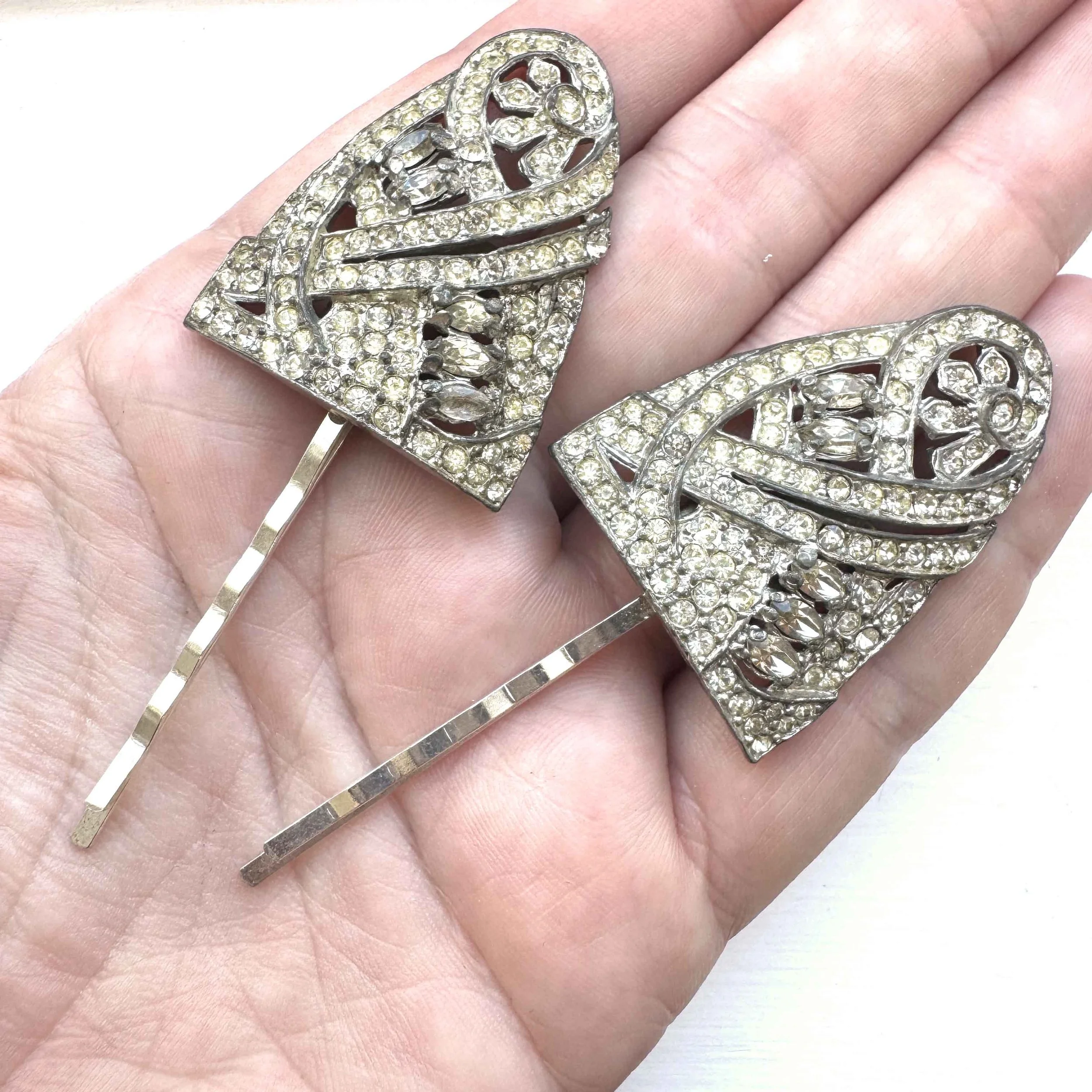 1920s vintage art deco rhinestone bobby pins - vintage hair accessories