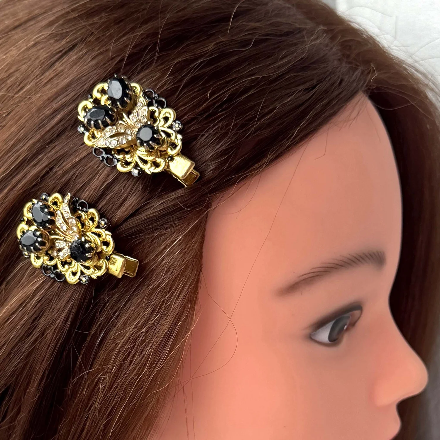 Vintage 1950’s hair clip gold tone beaded tiara Vintage Gold Hair Clips - Etsy main image 2
