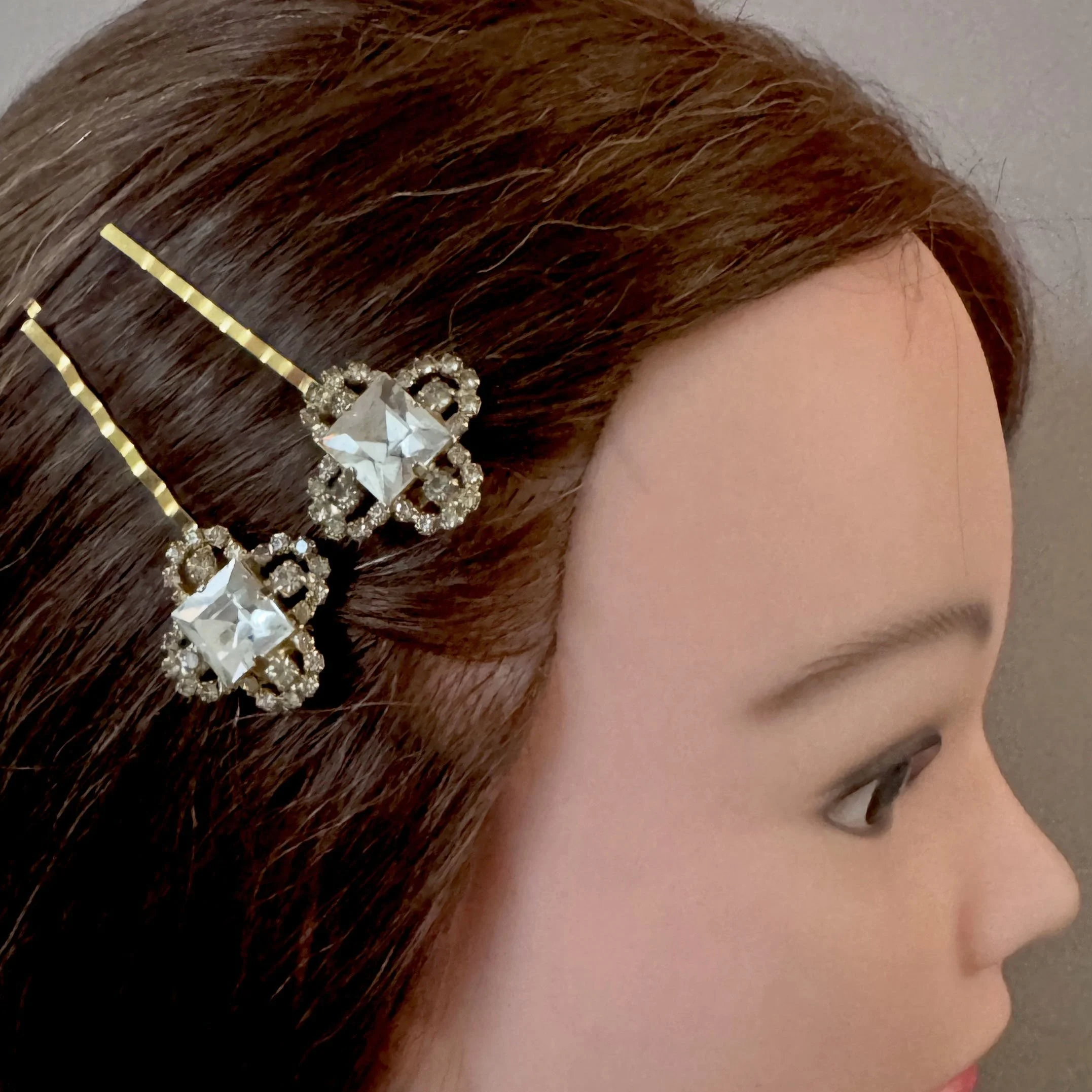 vintage gold rhinestone hair clips, vintage hair accessories