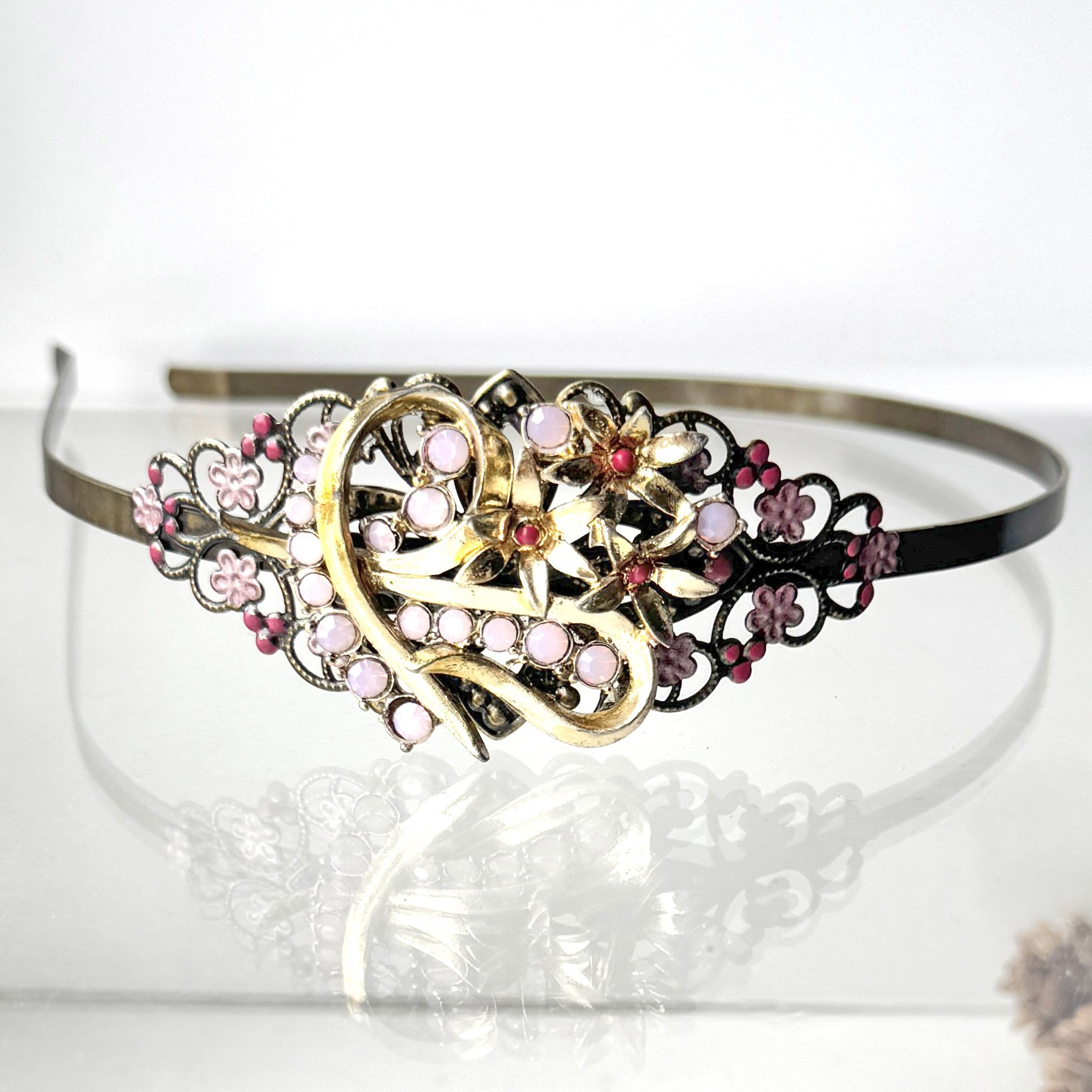 vintage 1950s pink rhinestone jewelled bridal wedding head band