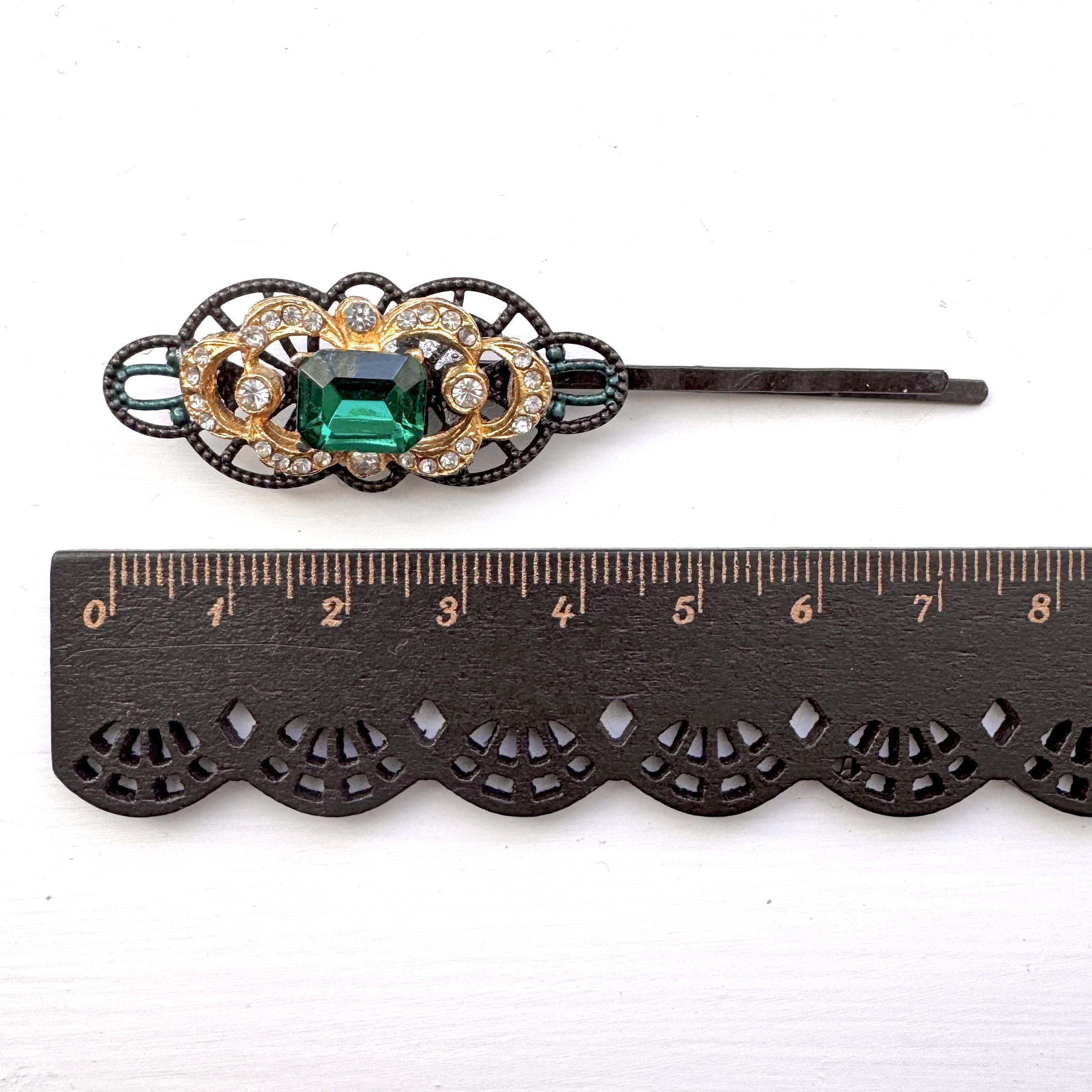 antique art deco emerald hair pin, vintage hair accessories