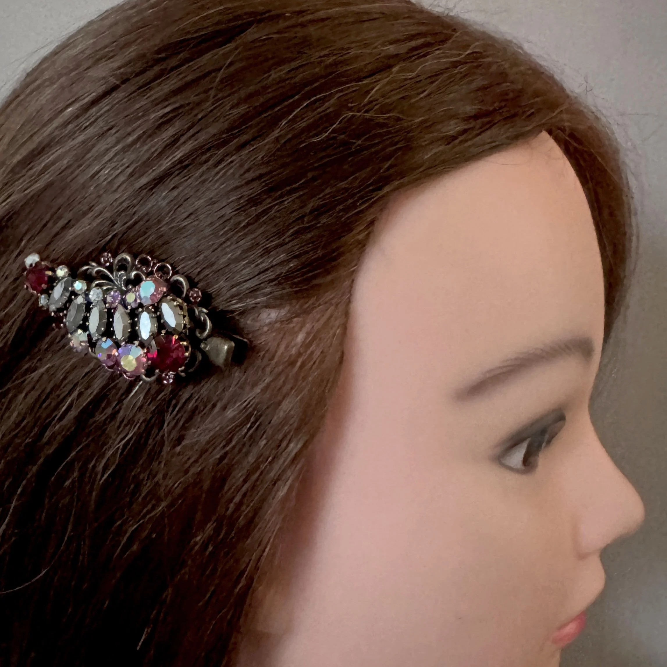 vintage red and silver rhinestone hair slide, vintage hair accessories