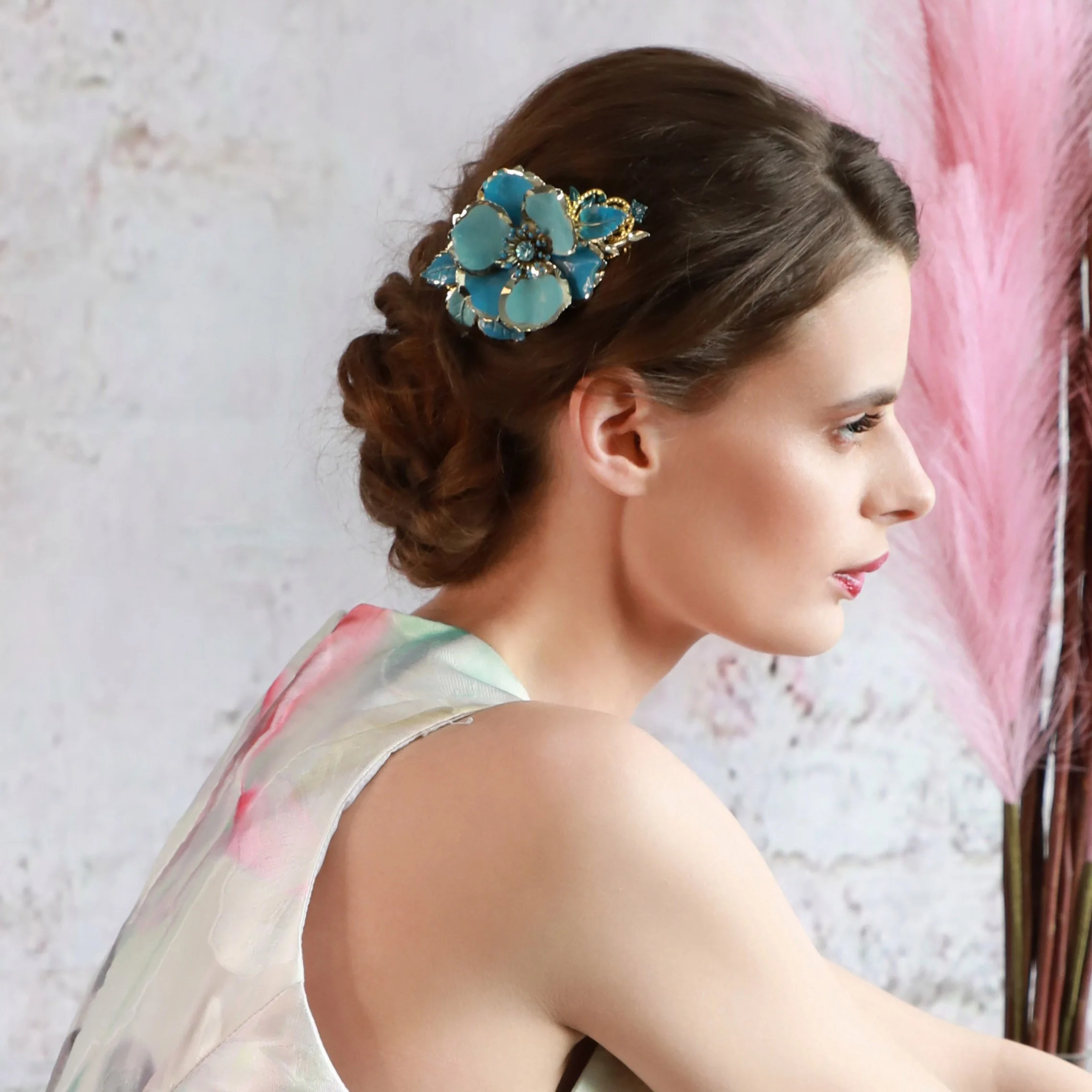 1950s vintage blue wedding hair comb, vintage hair accessories