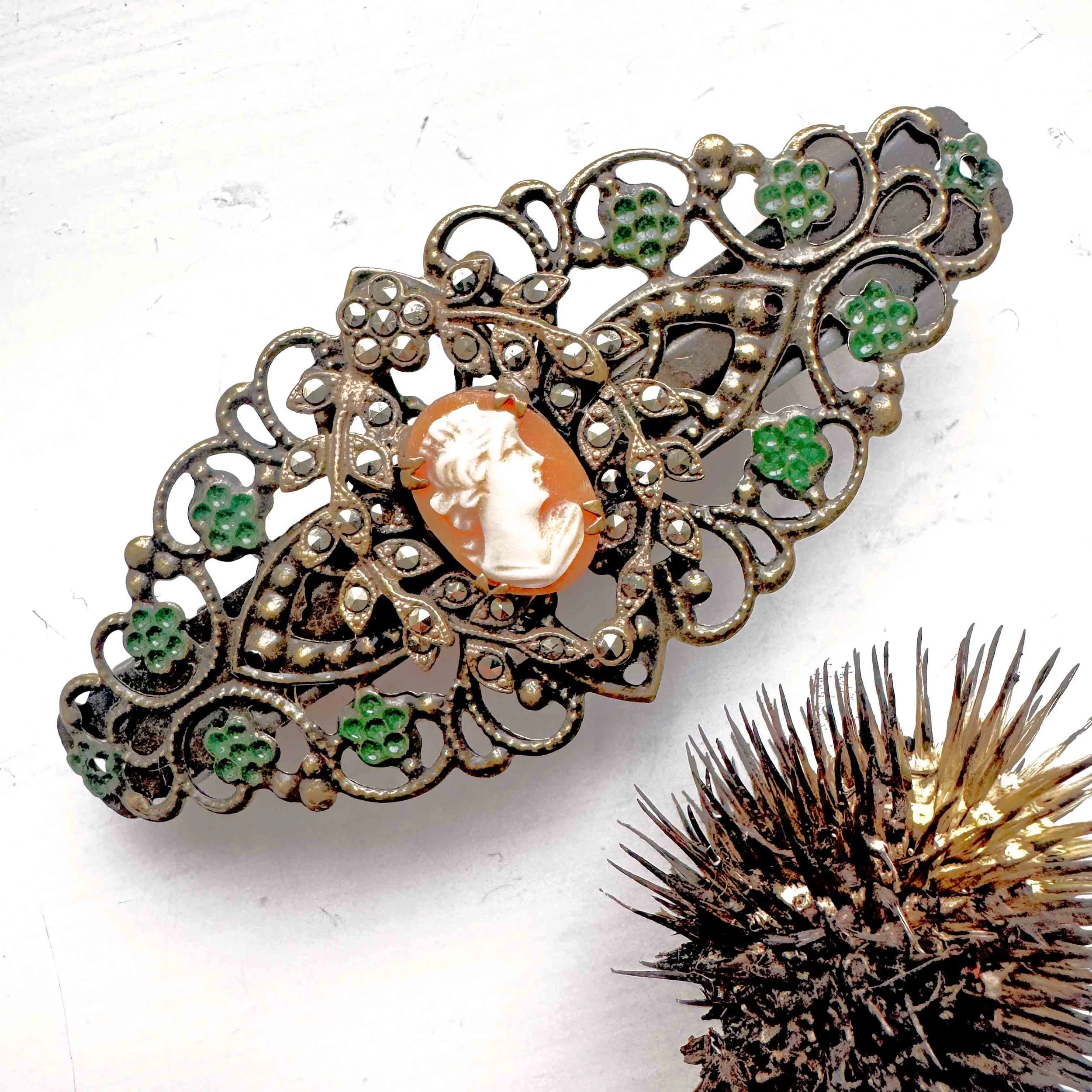vintage cameo hair barrette, vintage hair accessories