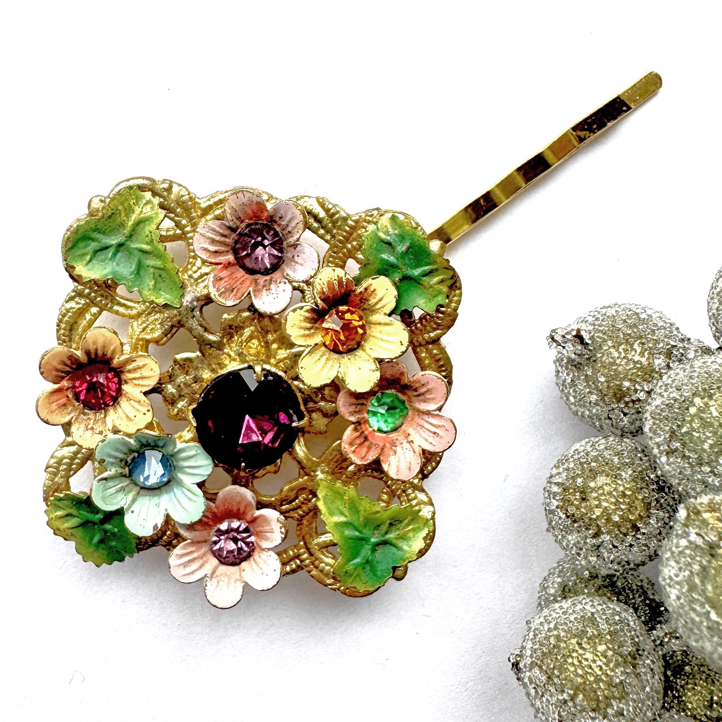 Vintage 1930s Colourful Floral Hair Pin VA1222