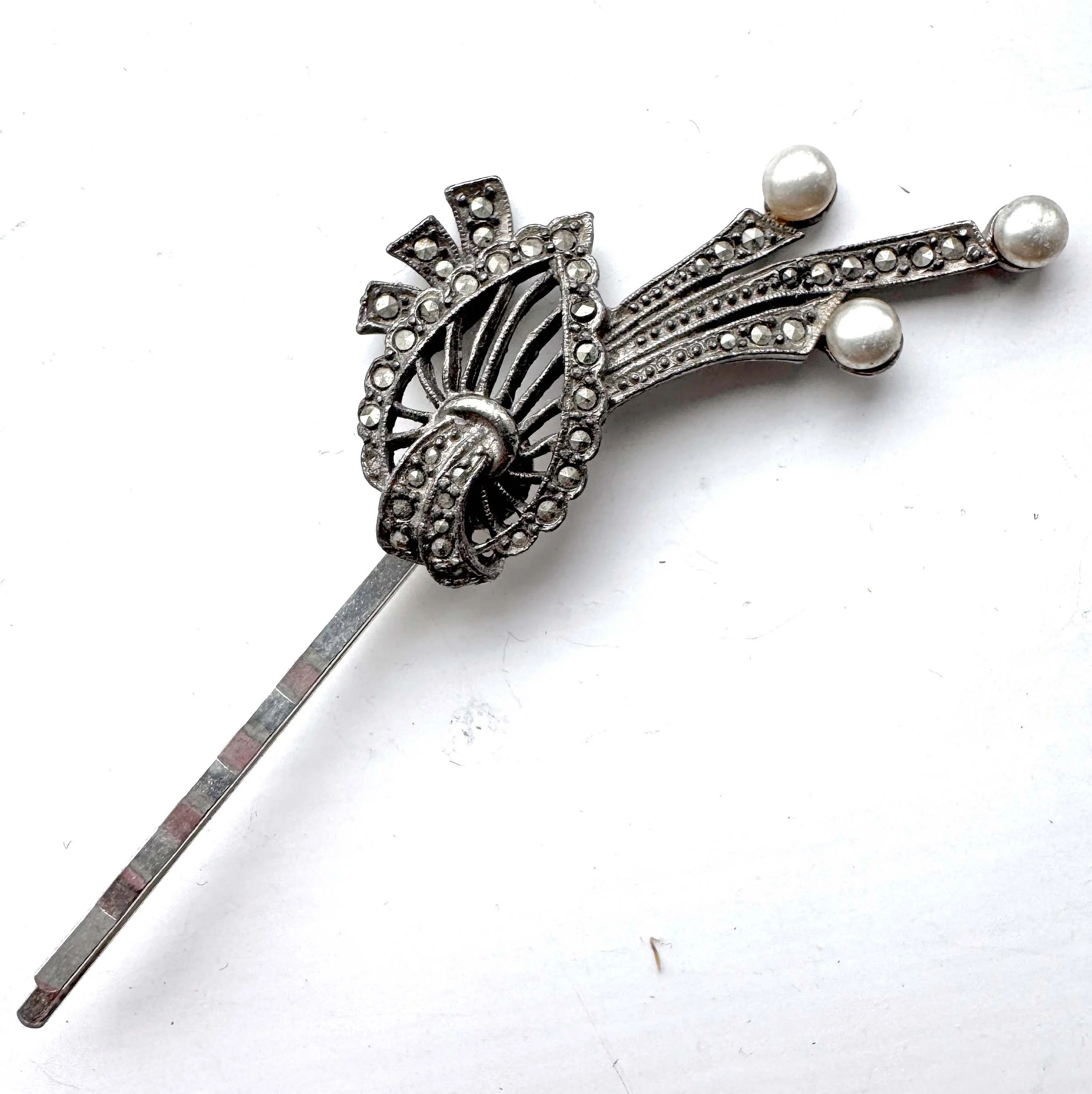 1930s vintage marcasite pearl hair slide - vintage hair accessories