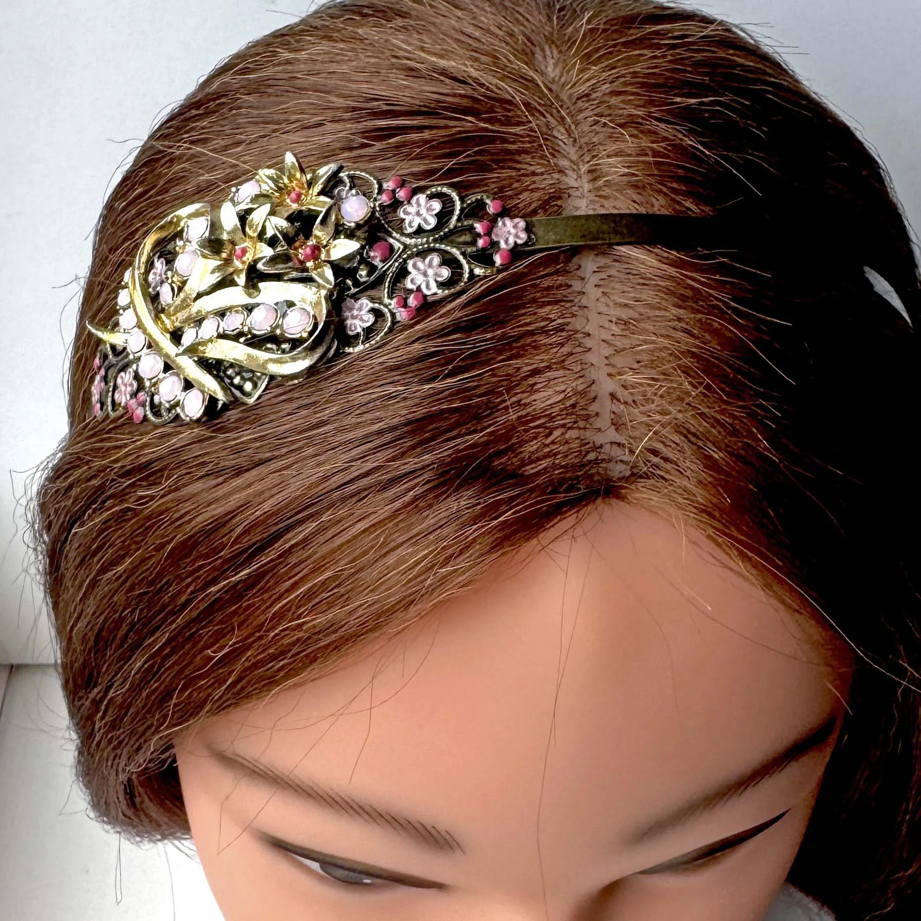 vintage 1950s pink rhinestone jewelled bridal wedding hair band