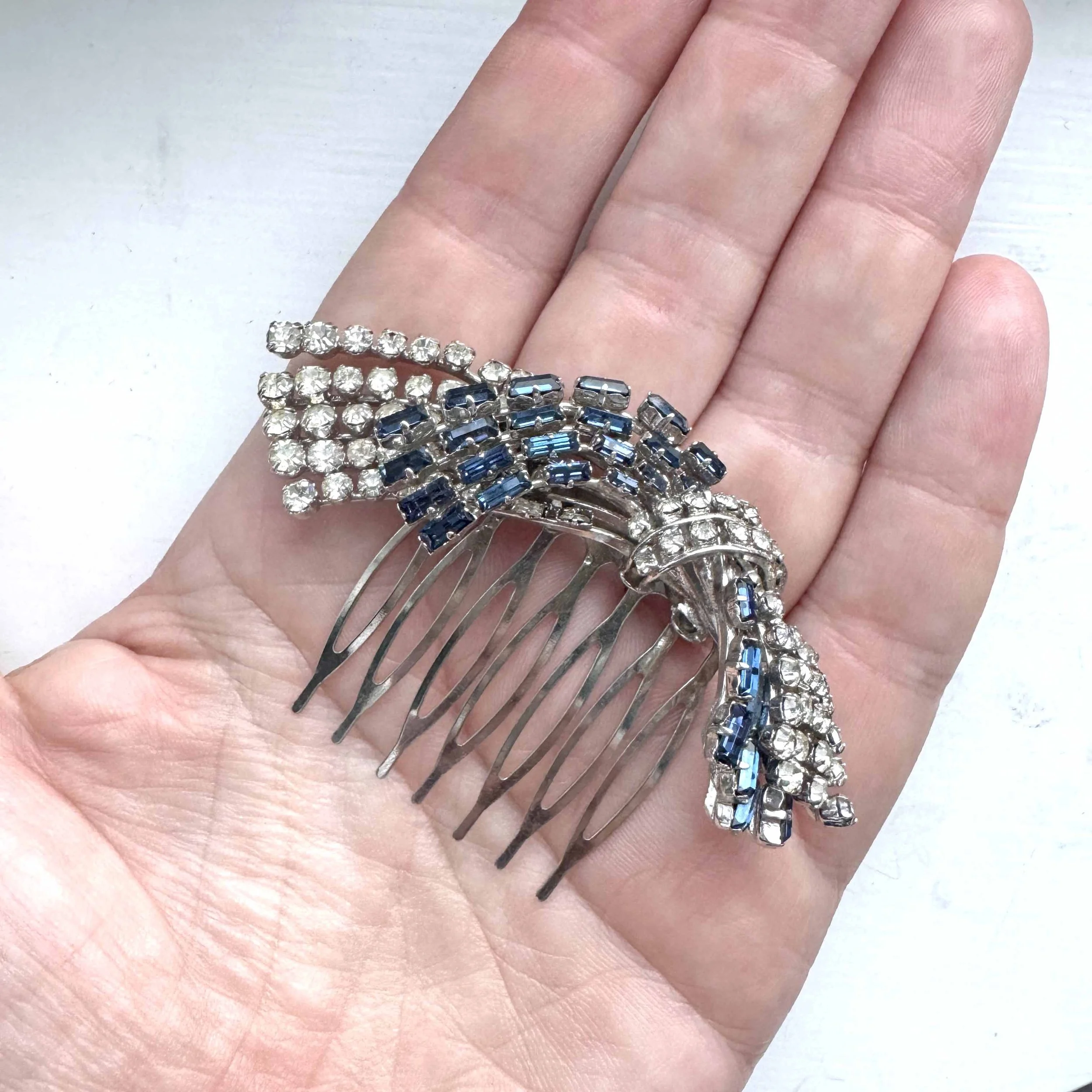 antique sapphire blue art deco hair comb, dark blue antique hair comb, antique hair accessories