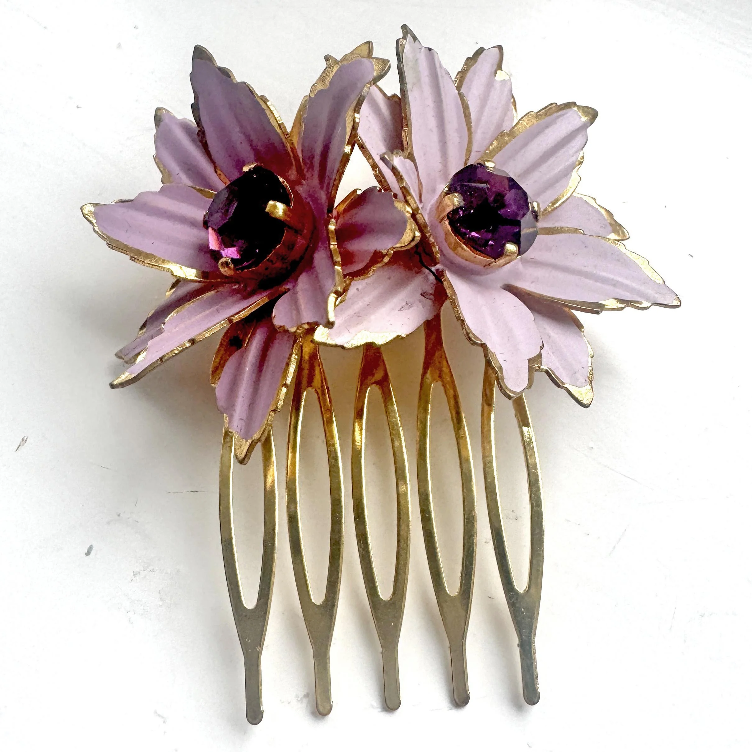 vintage purple flower wedding hair comb, vintage hair accessories