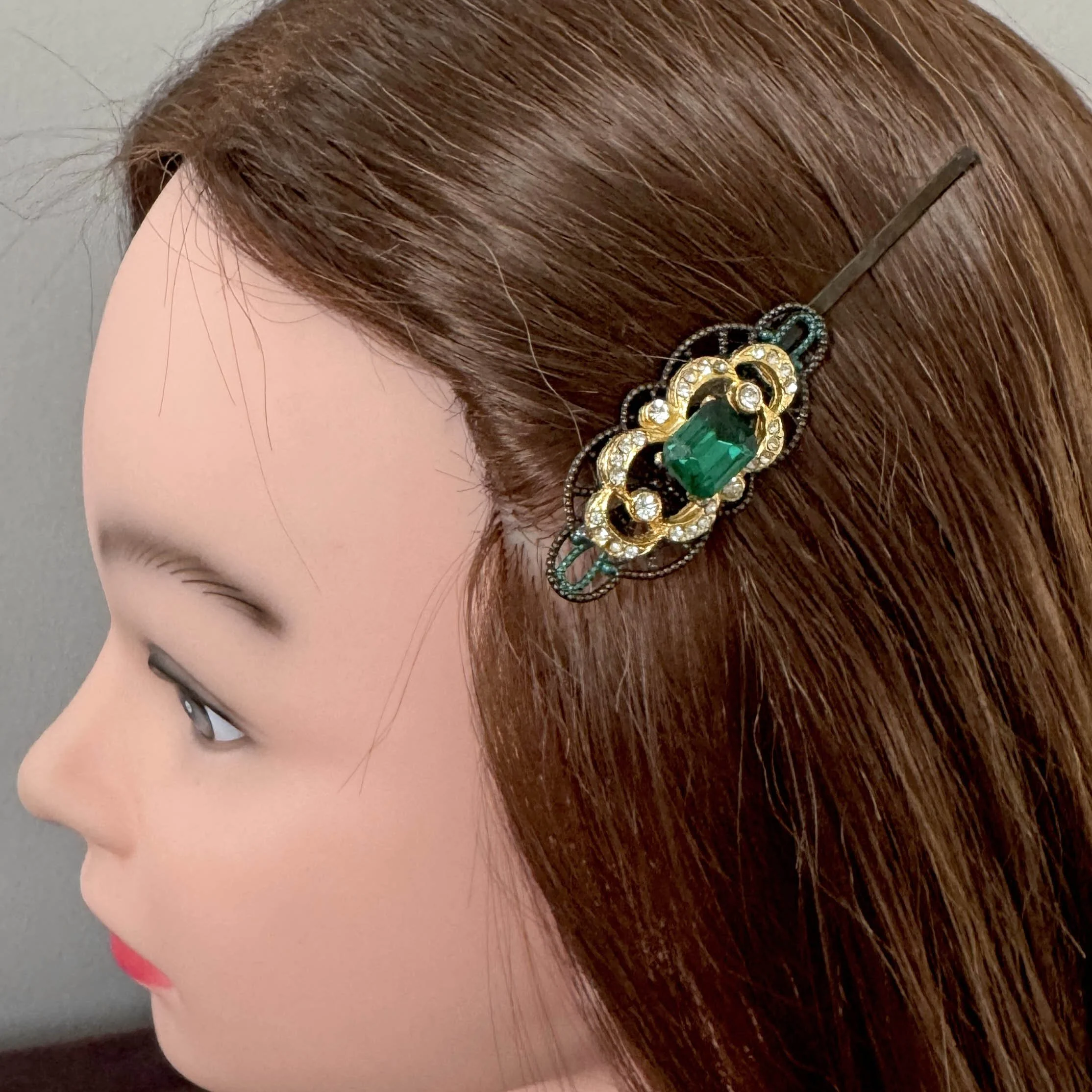 vintage art deco emerald hair clip, vintage hair accessories