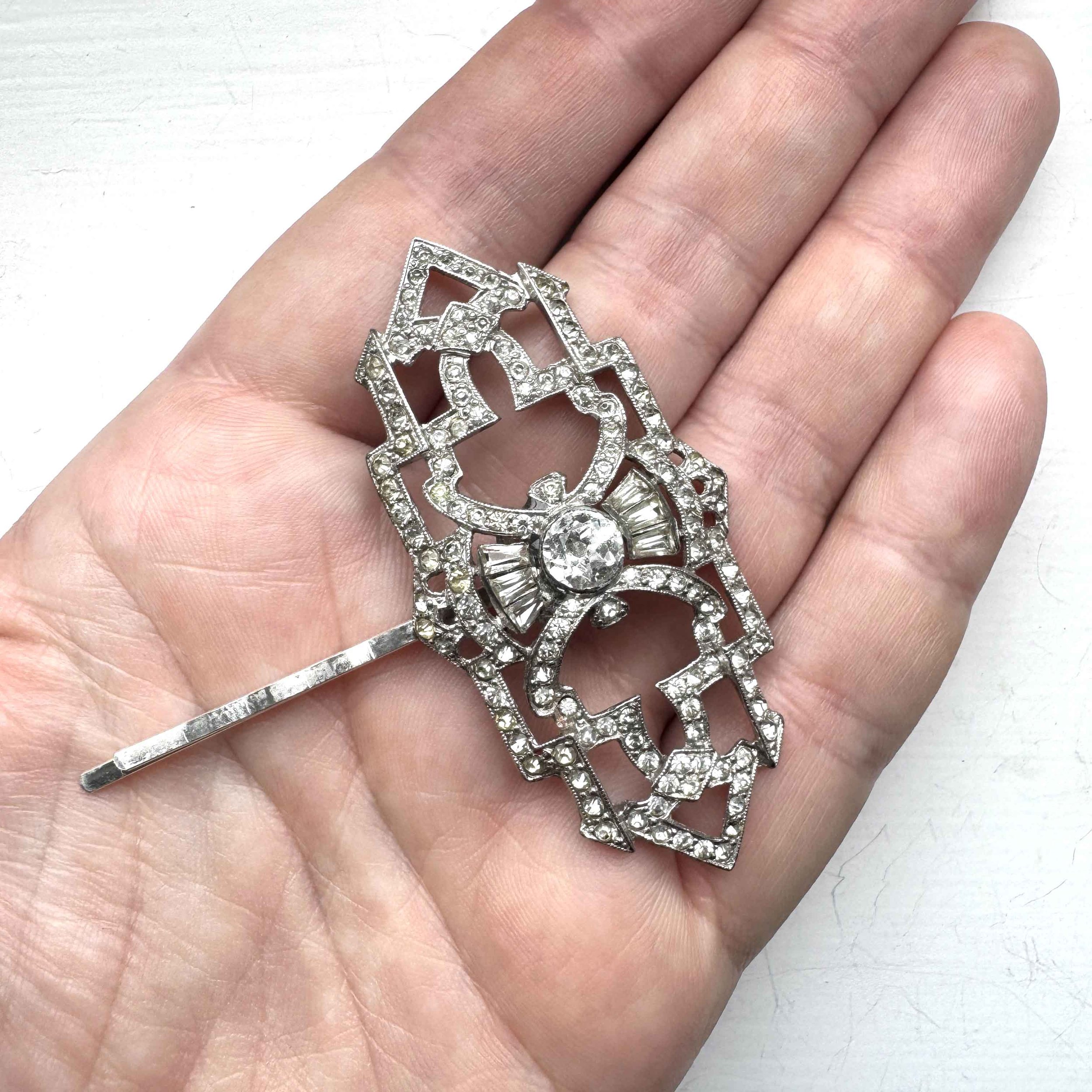 1920s vintage art deco rhinestone hair slide, vintage hair accessories