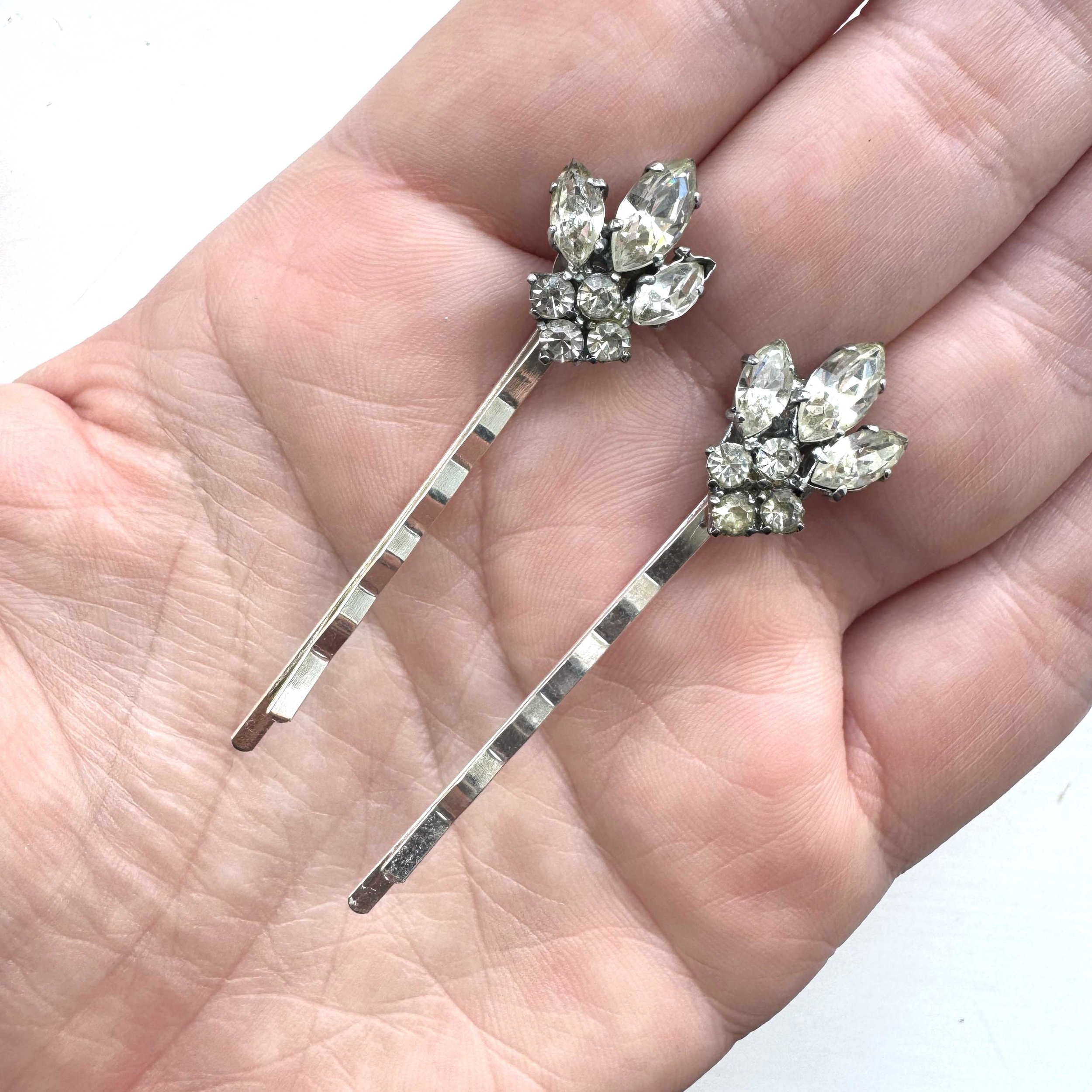 vintage rhinestone bridal hair slides, vintage hair accessories