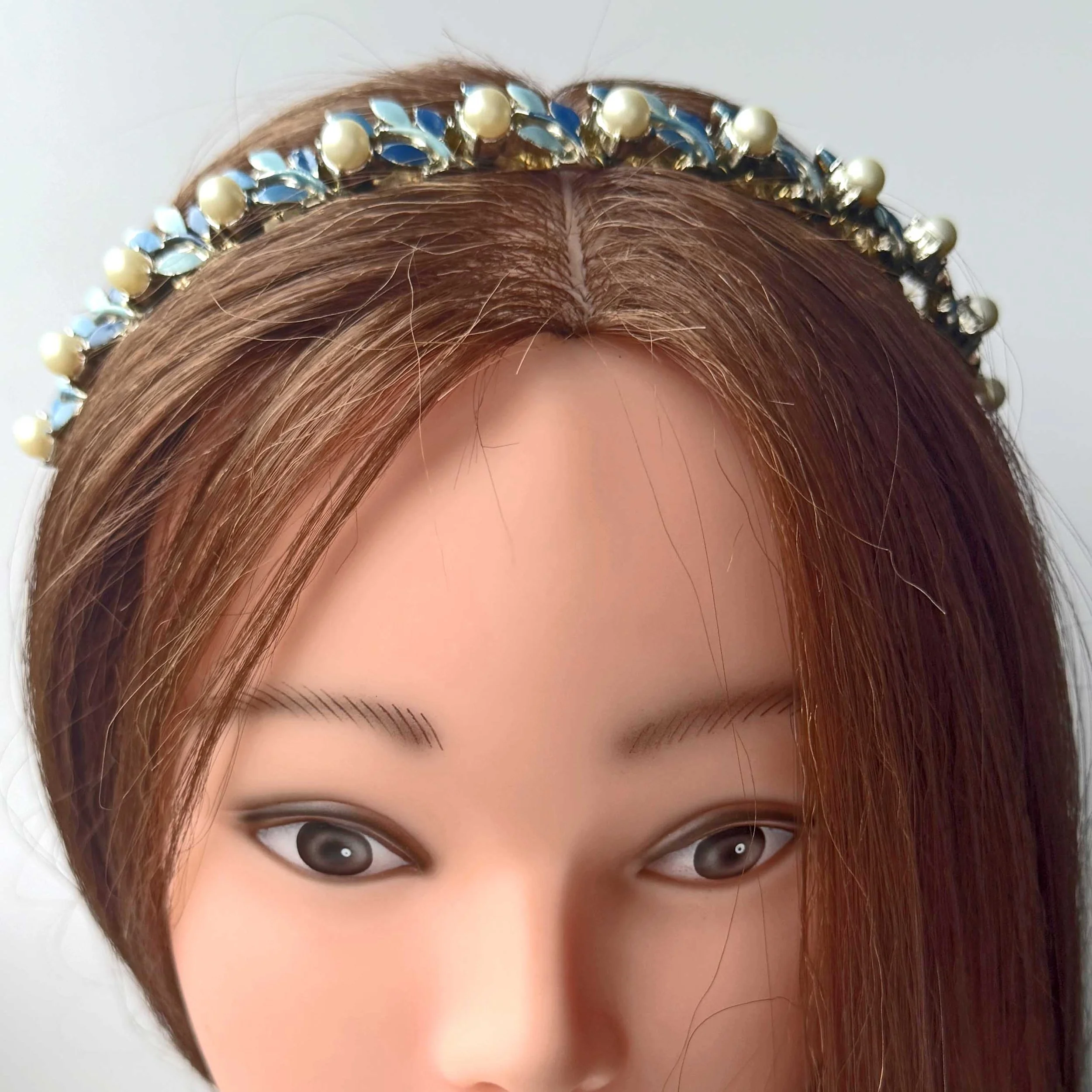 1950s vintage blue wedding tiara with pearls, vintage hair accessories