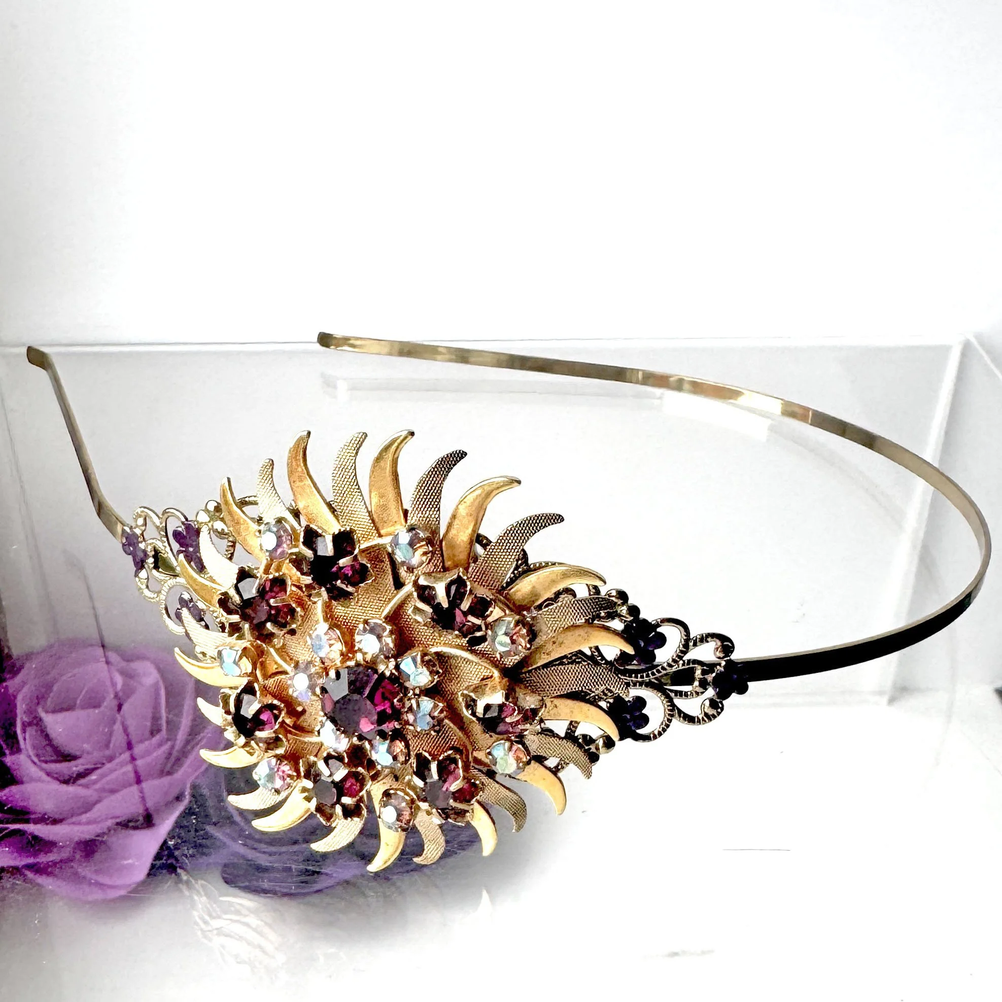 1950s Vintage Purple Rhinestone Jewelled Headband - vintage hair accessories