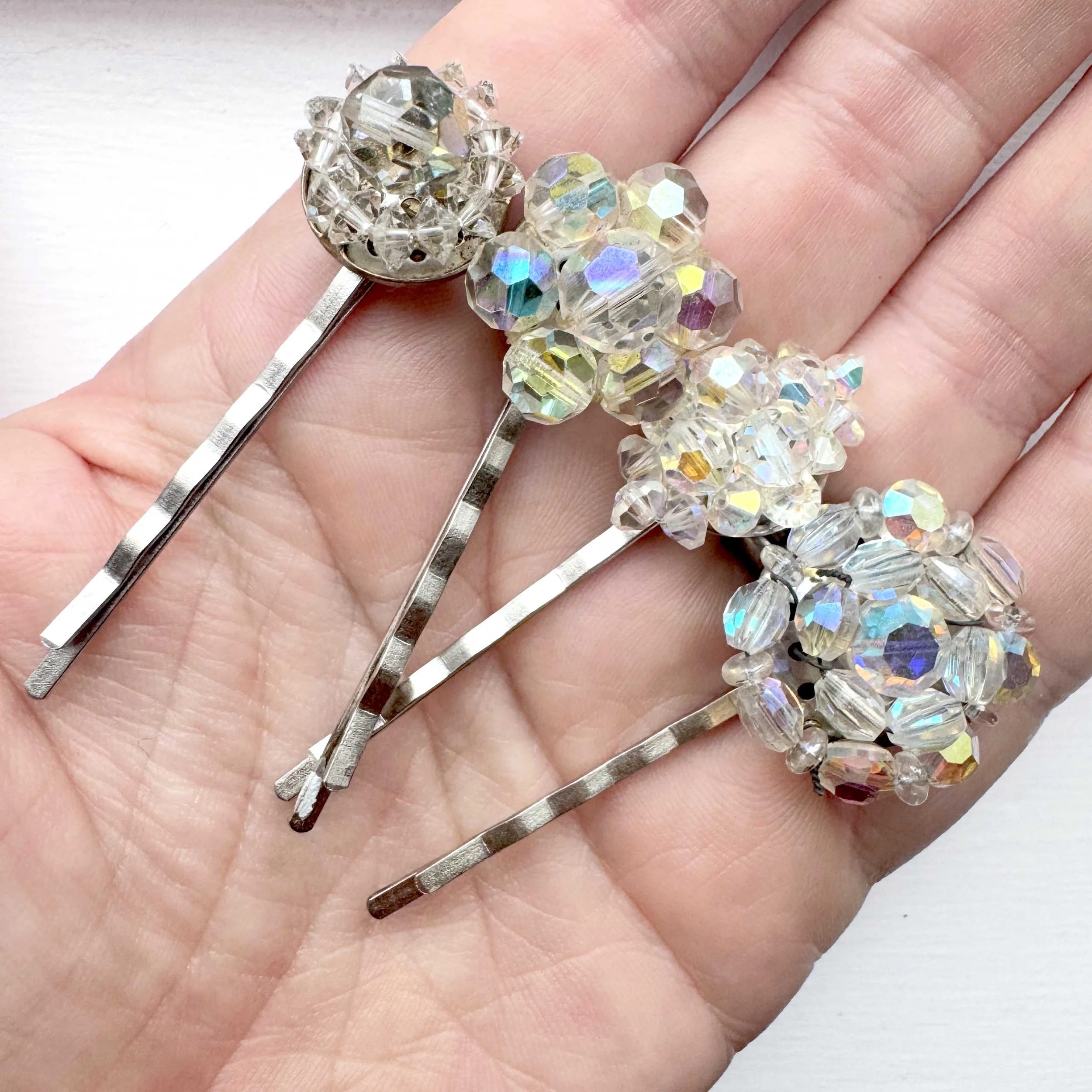 vintage crystal hair slide set, vintage hair accessories