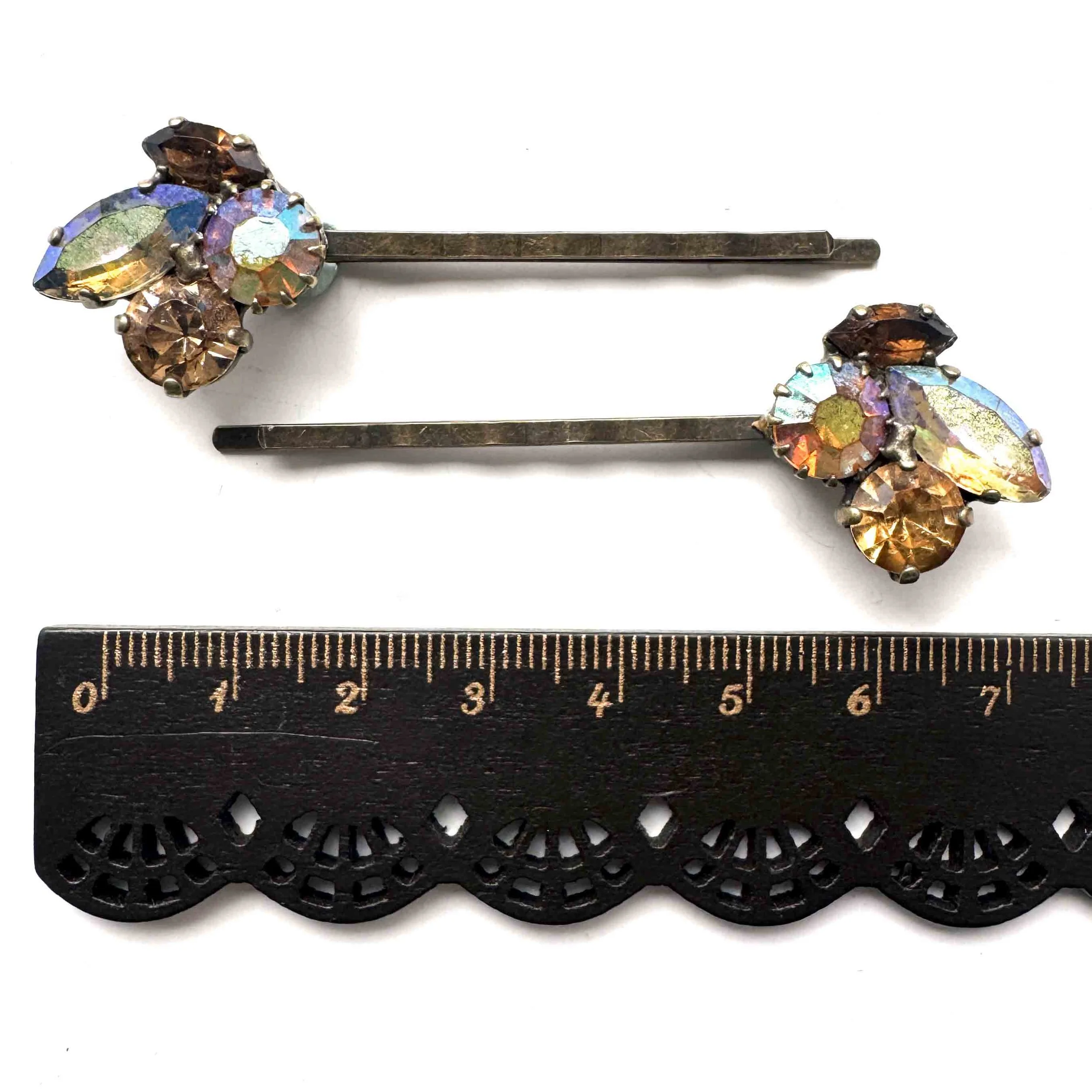 vintage amber topaz golden bobby pins, vintage hair accessories