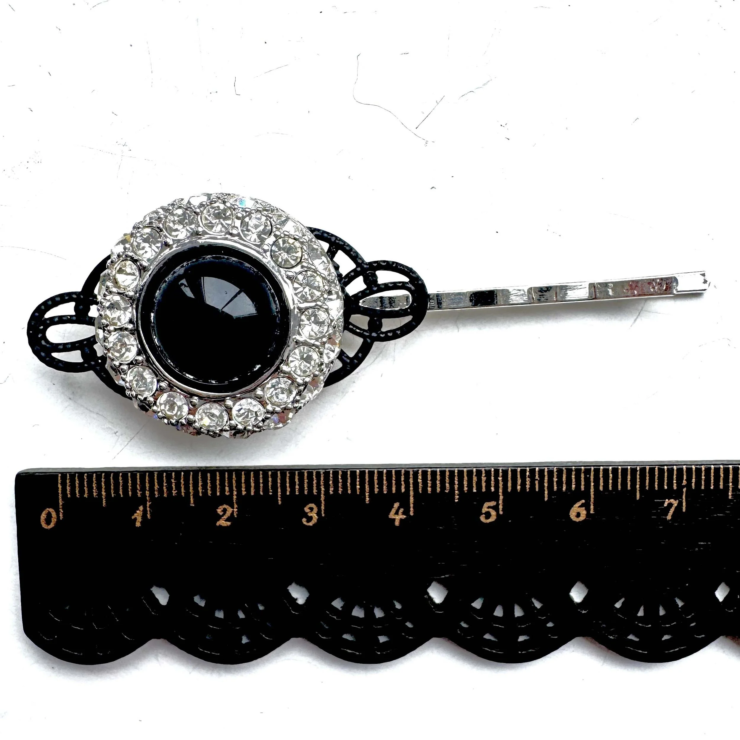 vintage black art deco bobby pin, vintage hair accessories