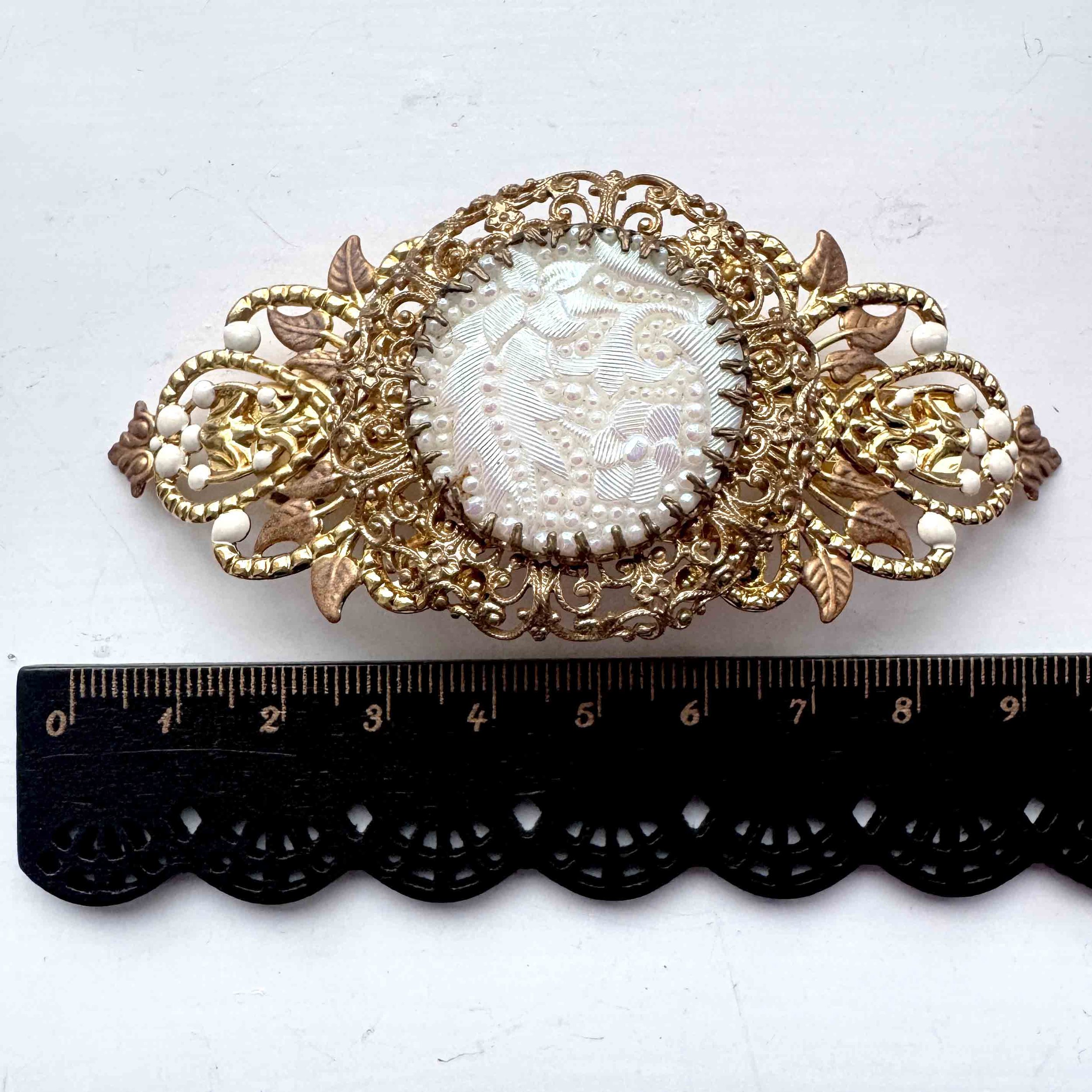 1940s vintage gold white hair barrette - vintage hair accessories