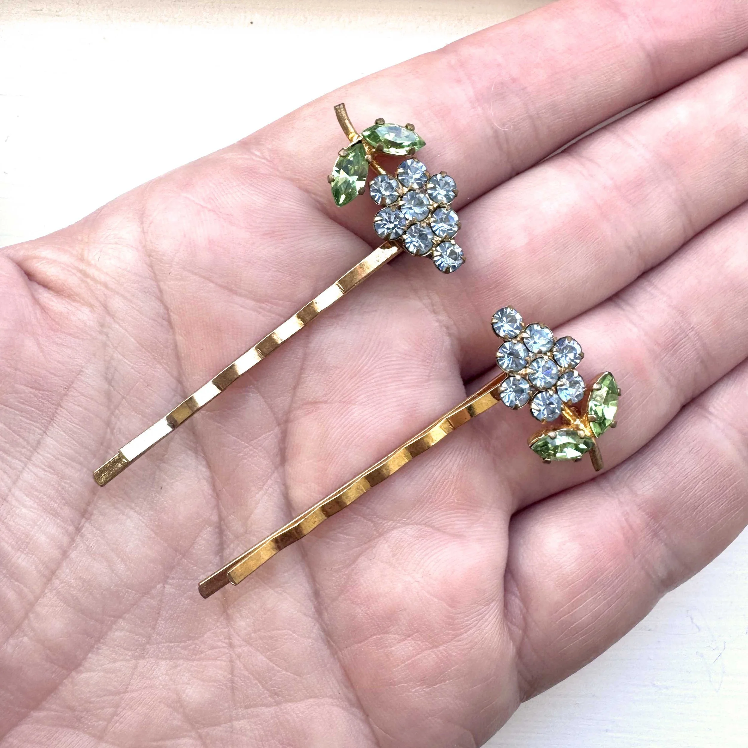 antique light blue flower hair pins, vintage hair accessories