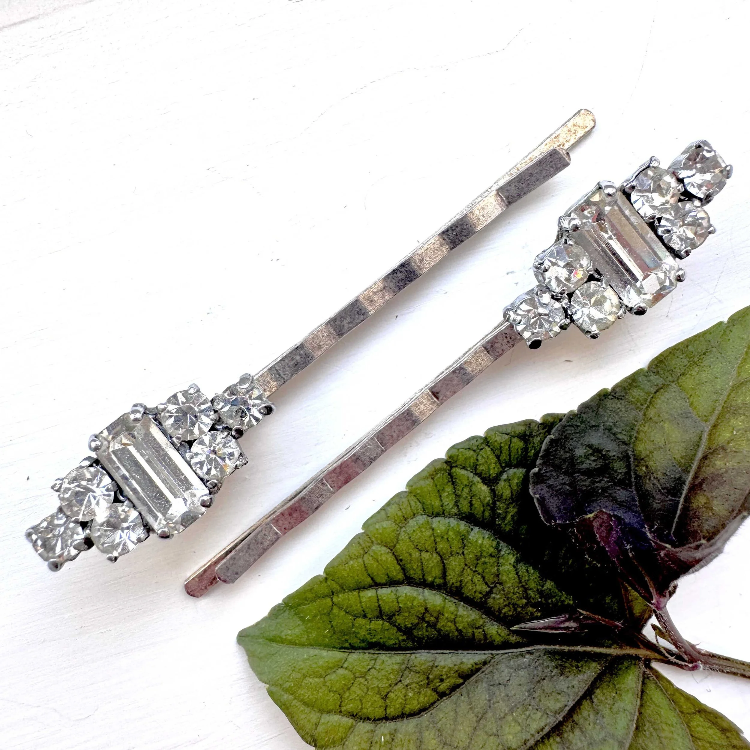Pair Silver Rhinestone Hair Pins VA1290