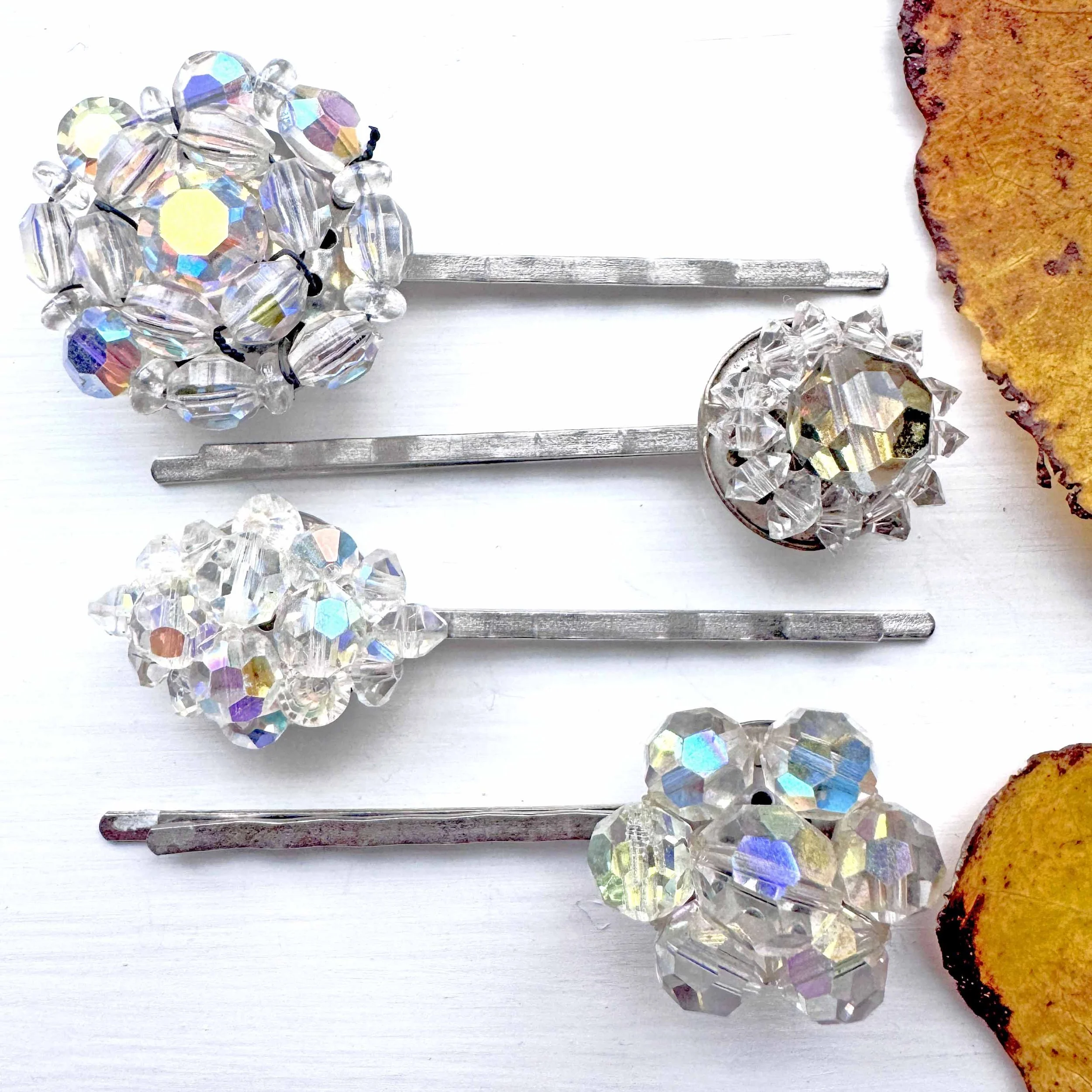 vintage crystal hair pin set, vintage hair accessories