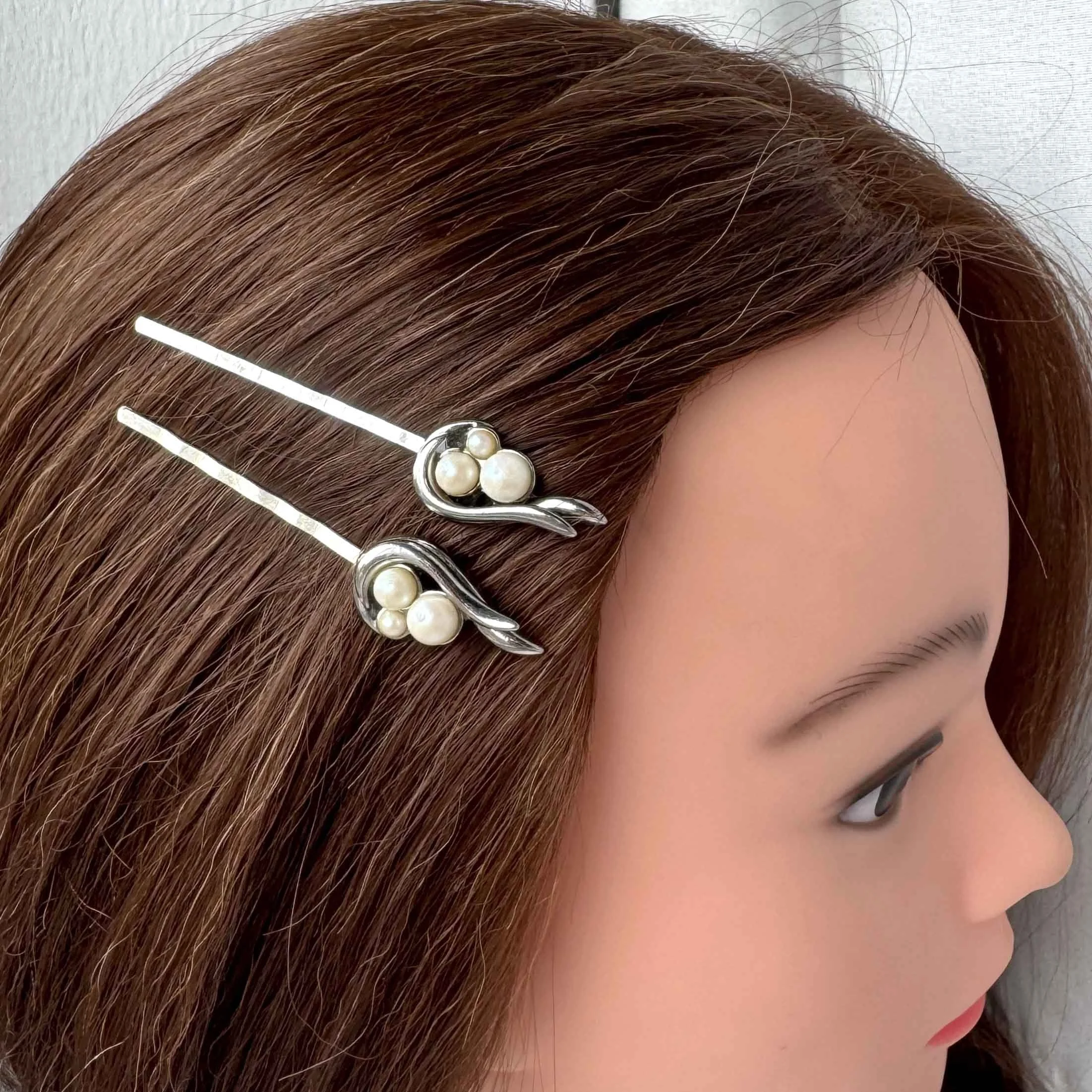 vintage art nouveau pearl bobby pins, vintage bobby pins, vintage hair accessories