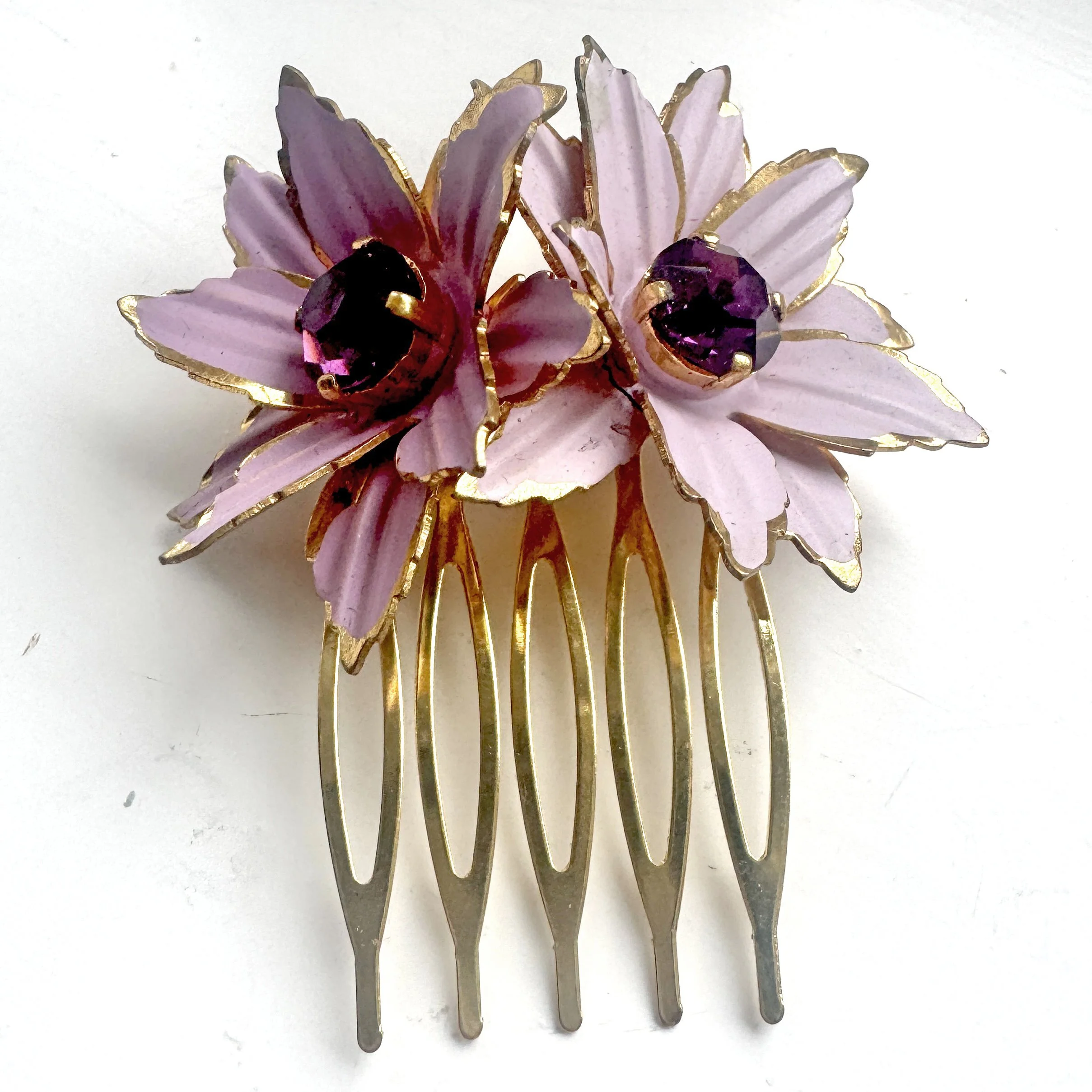 vintage gift for her - vintage purple flower hair comb