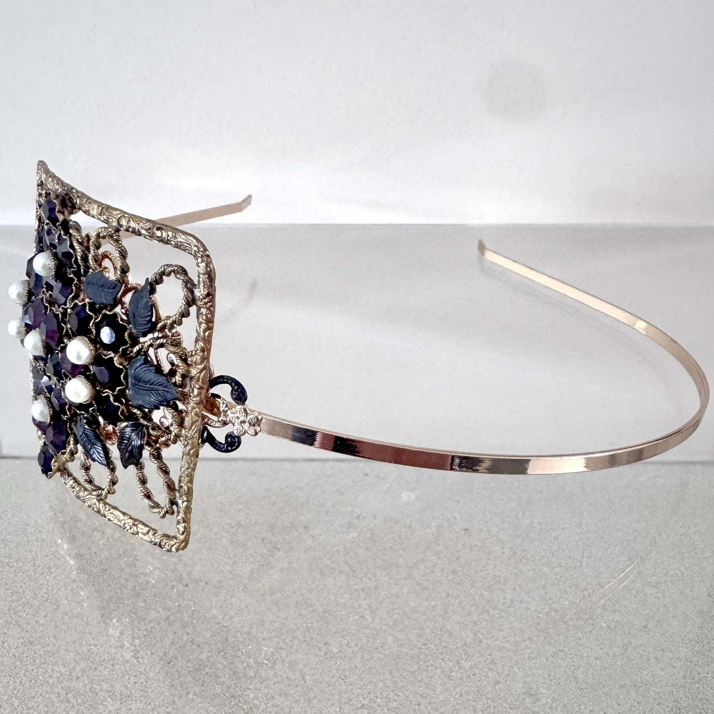 black and purple antique headband, vintage hair accessories