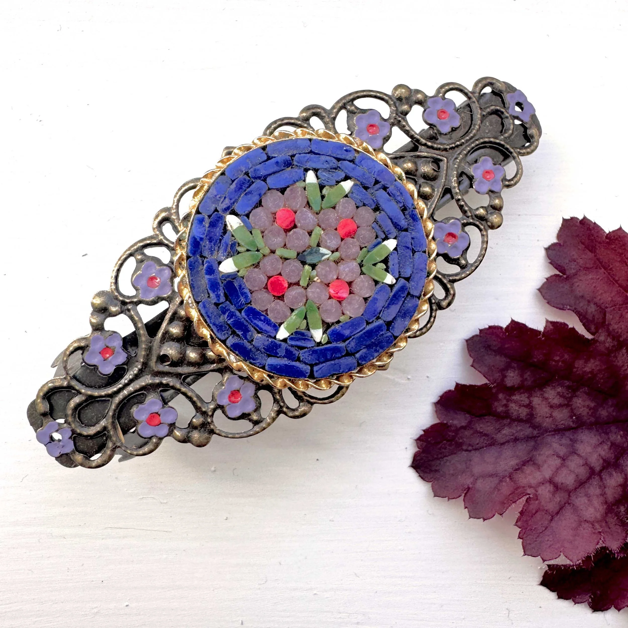 vintage purple flower hair clip, vintage hair accessories