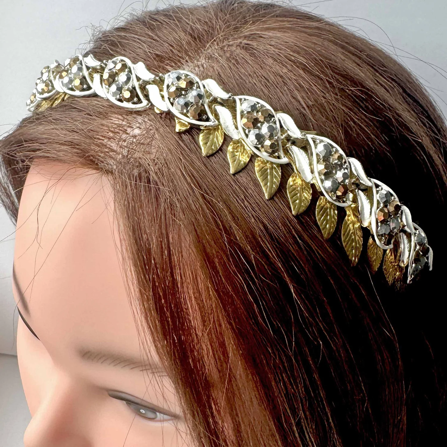 Vintage Gold and Black Leaf Crystal Tiara - Women Accessories Tiara - Elegant Coppery-Gold and Black Diamond Rhinestone  main image 3